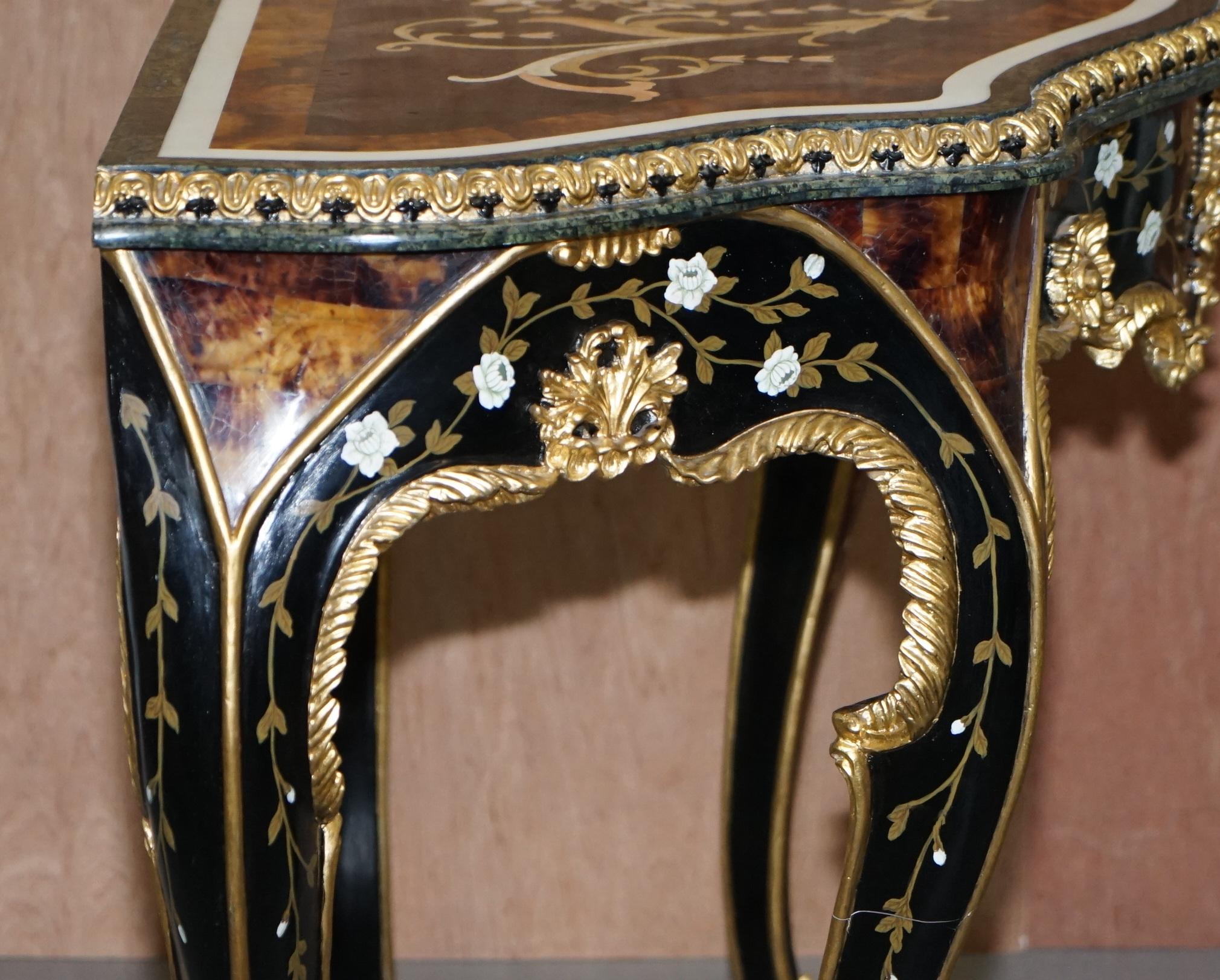 Important Pair of Pietra Dura Marble Demilune Console Tables Bronze Gilding 6