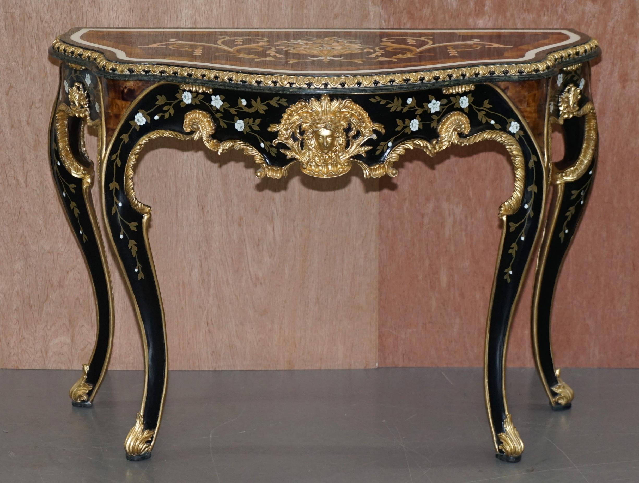 Important Pair of Pietra Dura Marble Demilune Console Tables Bronze Gilding 11