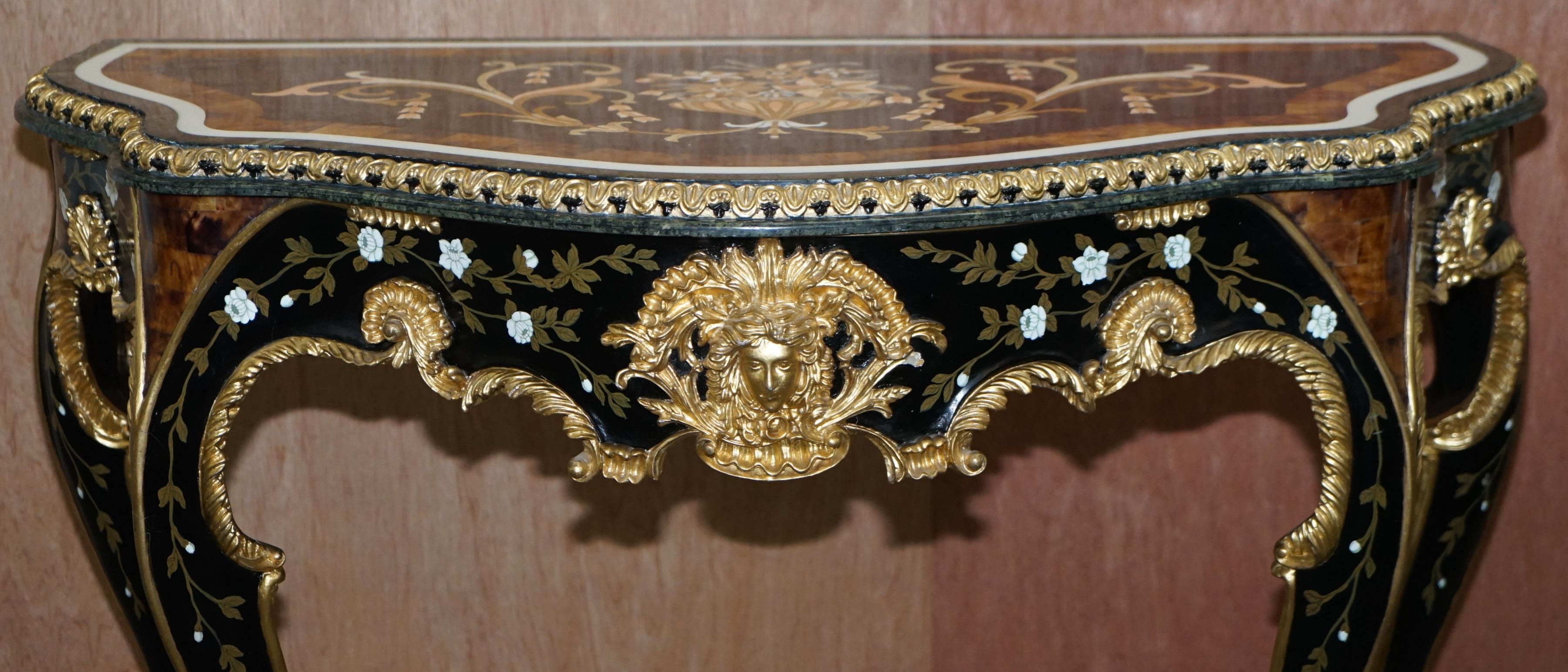 Important Pair of Pietra Dura Marble Demilune Console Tables Bronze Gilding 14