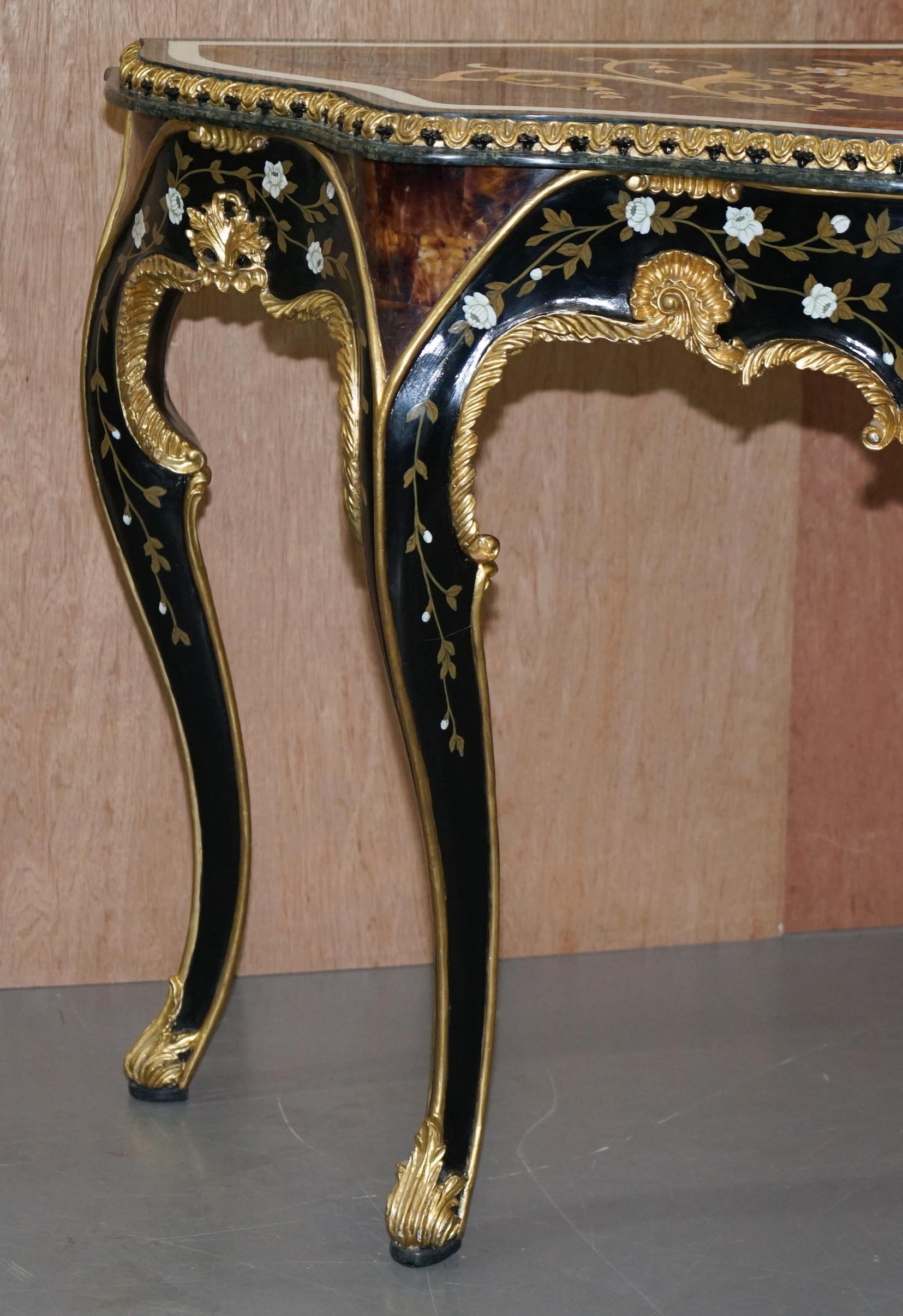 Important Pair of Pietra Dura Marble Demilune Console Tables Bronze Gilding 3