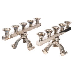 Important Pair of Silver-Plated Candlesticks, Circa 1930-1940.