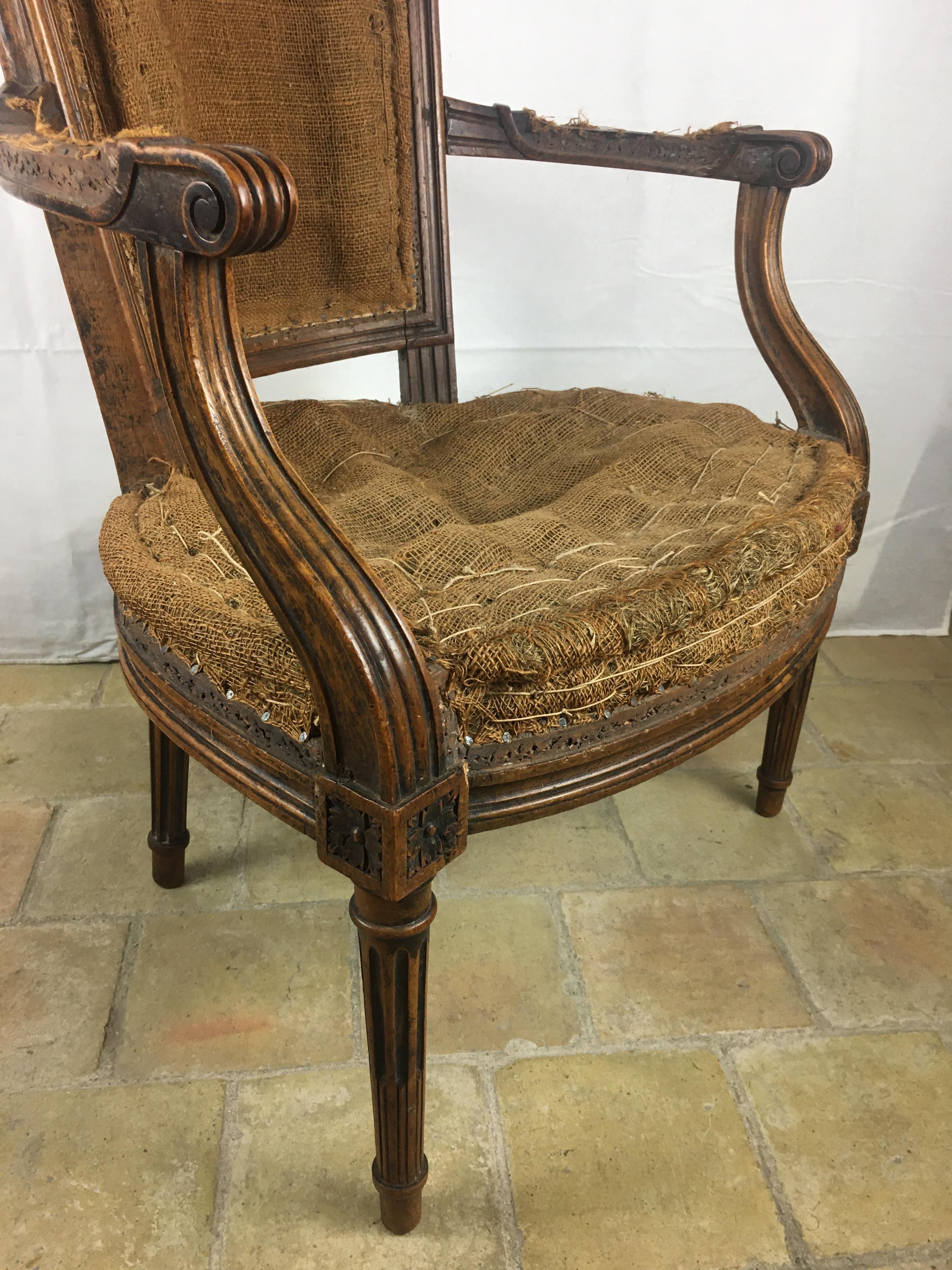 French Pair of Louis XVI 18th Century Armchairs or Fauteuils, Stamped/Signed  For Sale 3