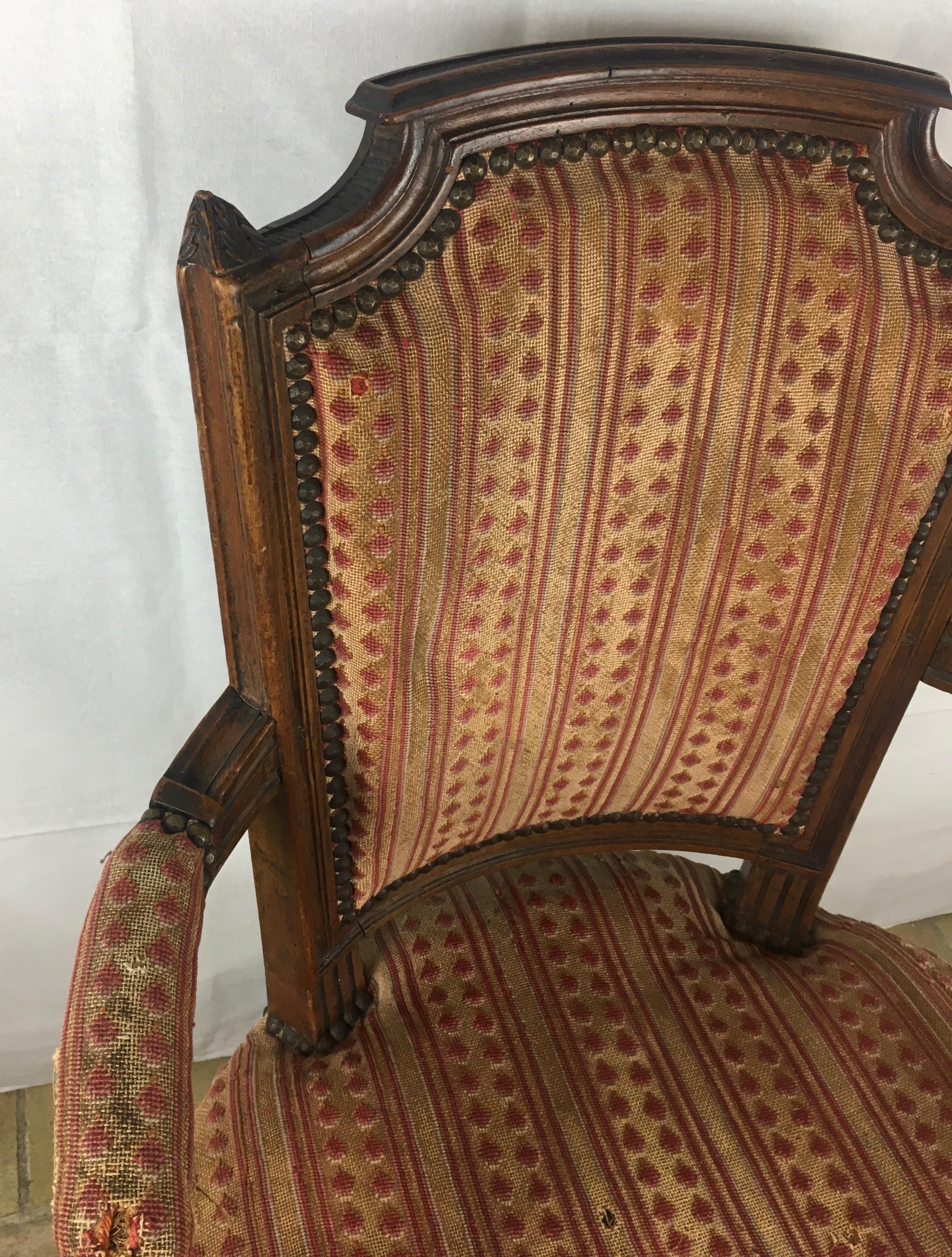 French Pair of Louis XVI 18th Century Armchairs or Fauteuils, Stamped/Signed  For Sale 1