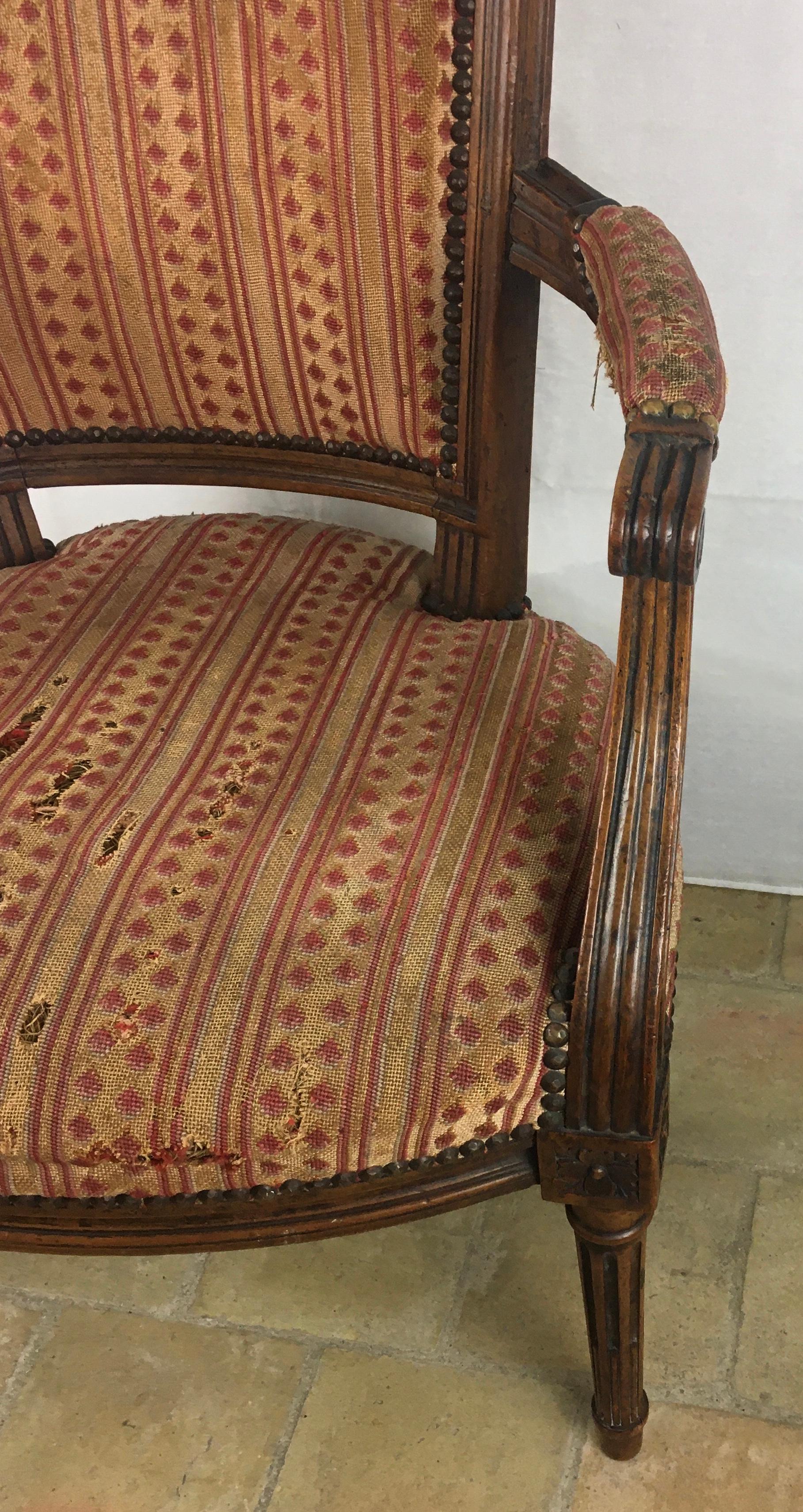 French Pair of Louis XVI 18th Century Armchairs or Fauteuils, Stamped/Signed  For Sale 2