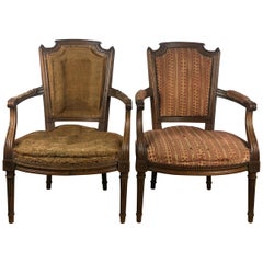 French Pair of Louis XVI 18th Century Armchairs or Fauteuils, Stamped/Signed 