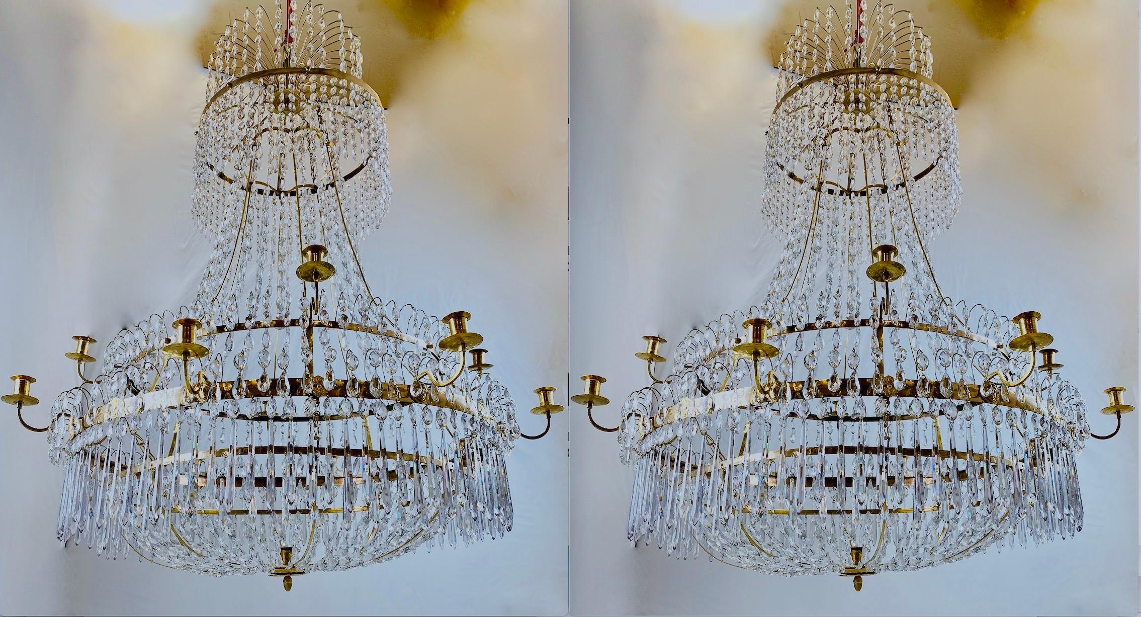A very rare and important pair of Gustavian chandeliers. During the Gustavian era pairs of everything was in fashion. Later on many of these pairs have been separated. Today it’s really rare to find a pair of chandeliers from this period.
The