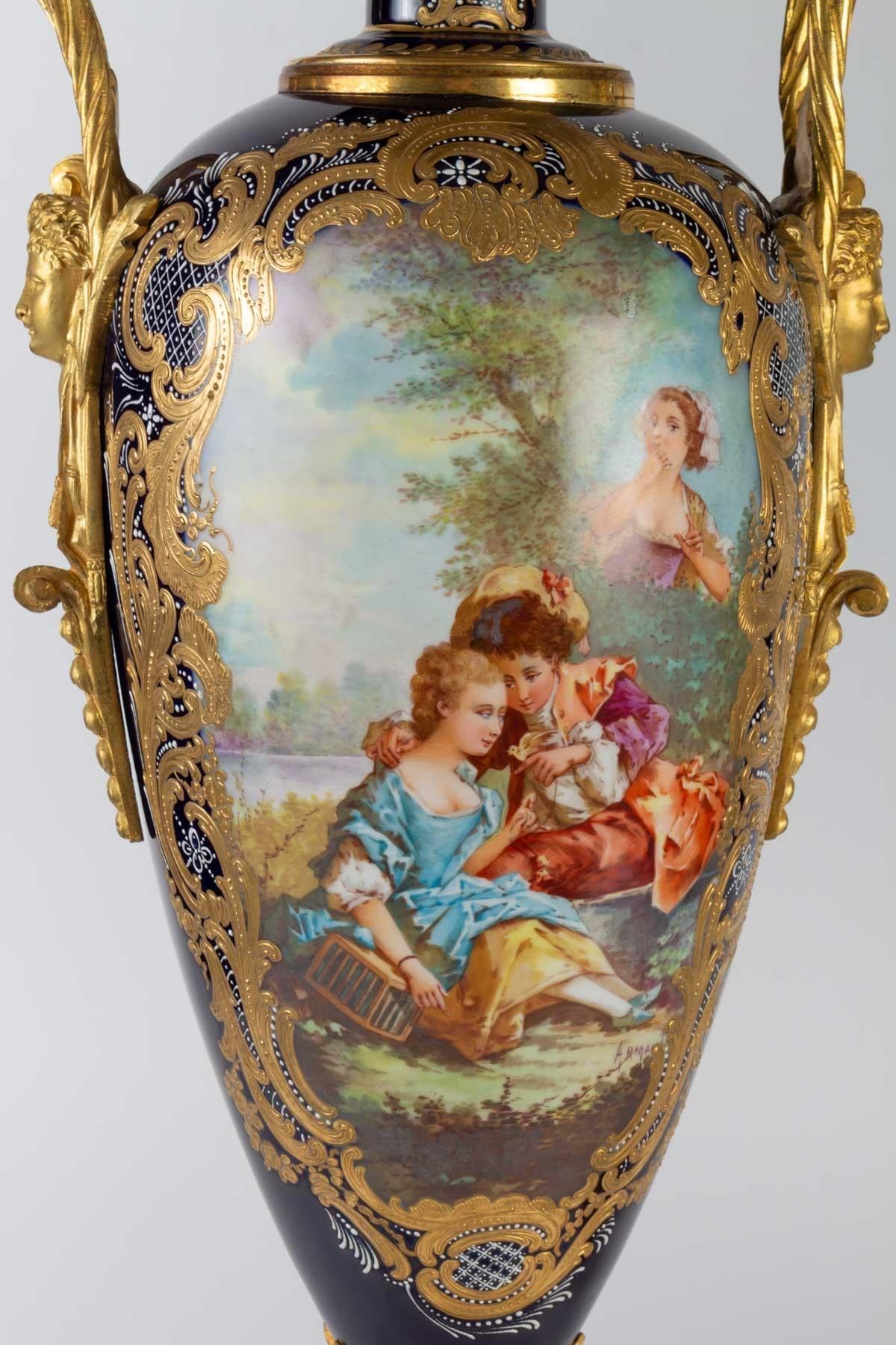 Gilt Important Pair of Vase in Sèvres