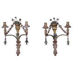 Important Pair of Wrought and Painted Iron Sconces, Italy, Veneto about 1780