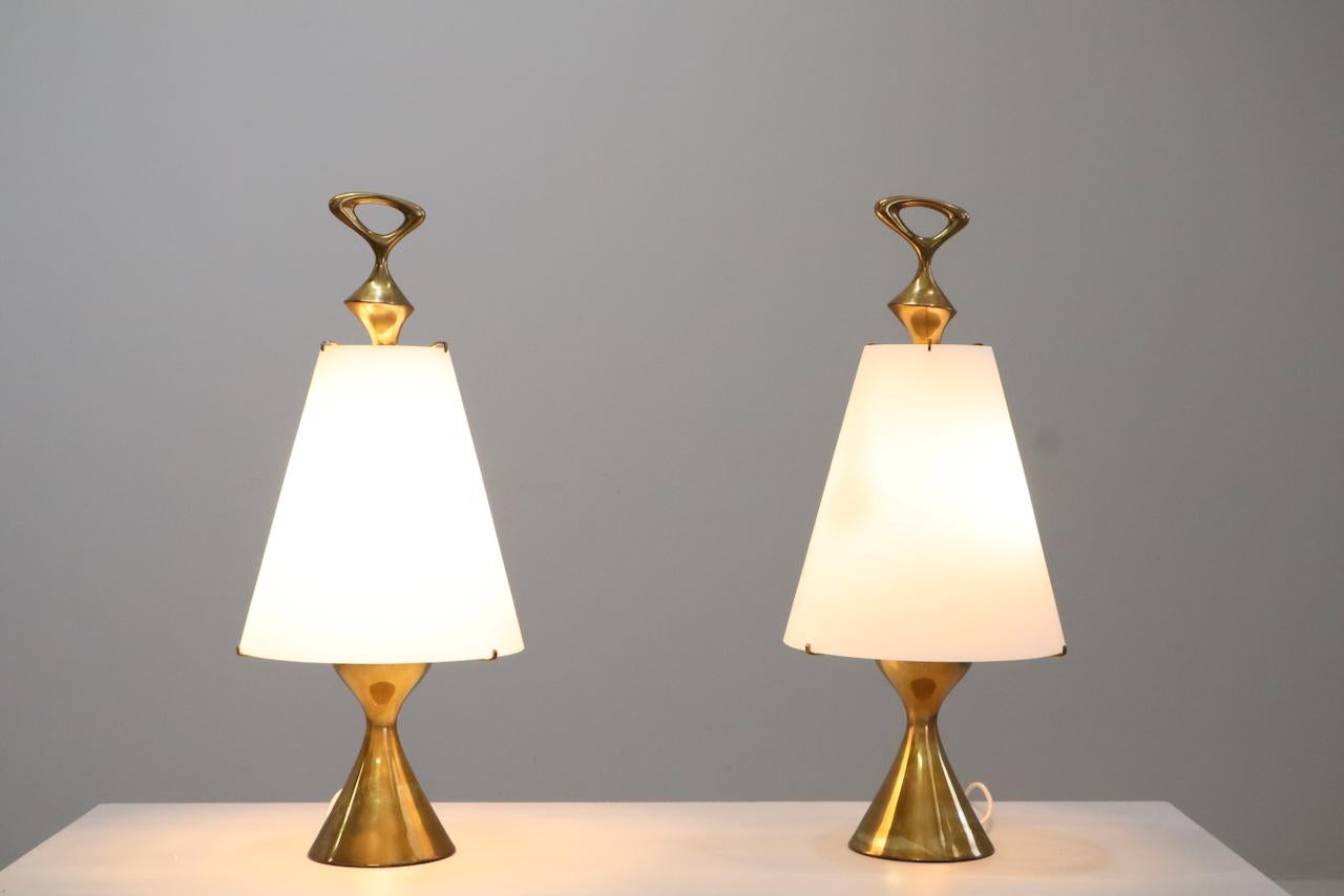 Importante coppia di rare lampade da tavolo Max Ingrand per Fontana Arte, Italia in vendita 4
