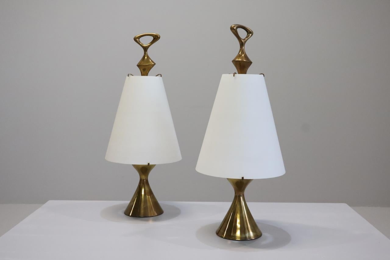 Italiano Importante coppia di rare lampade da tavolo Max Ingrand per Fontana Arte, Italia in vendita