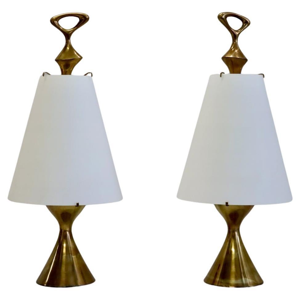 Importante coppia di rare lampade da tavolo Max Ingrand per Fontana Arte, Italia