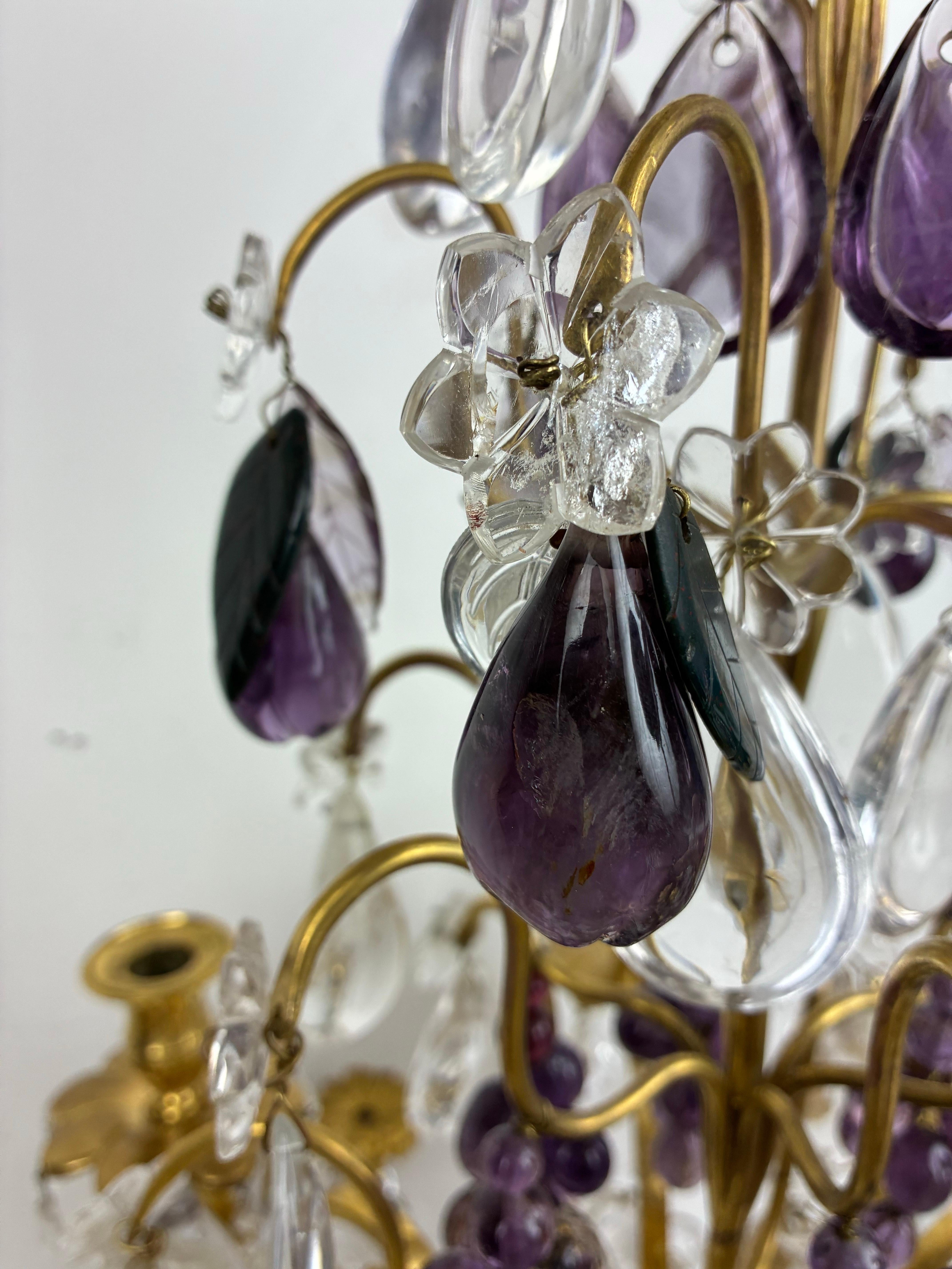 Important Pair Rock Crystal and Ormolu Girandoles by Maison Bagues For Sale 6