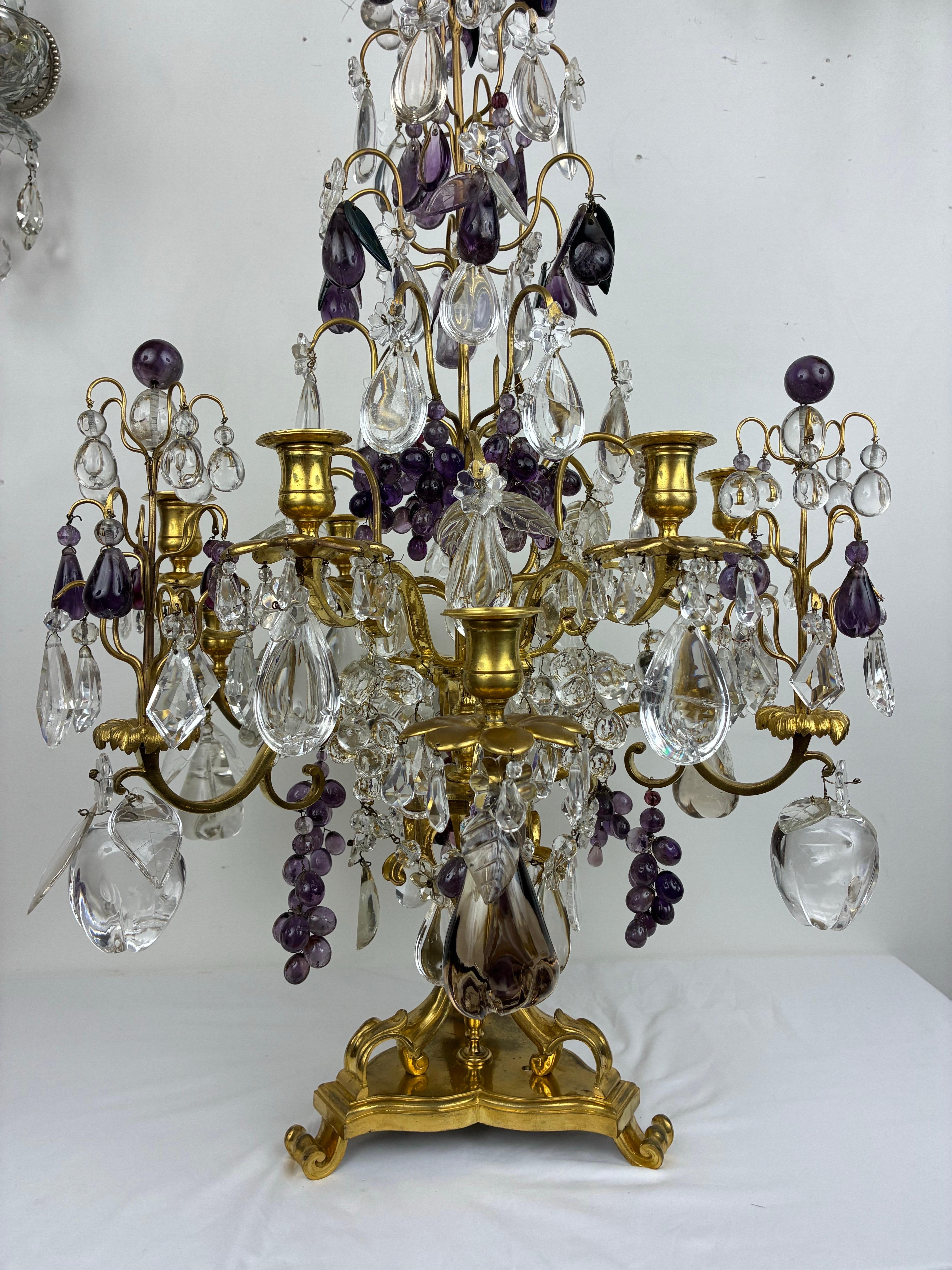 Important Pair Rock Crystal and Ormolu Girandoles by Maison Bagues For Sale 8