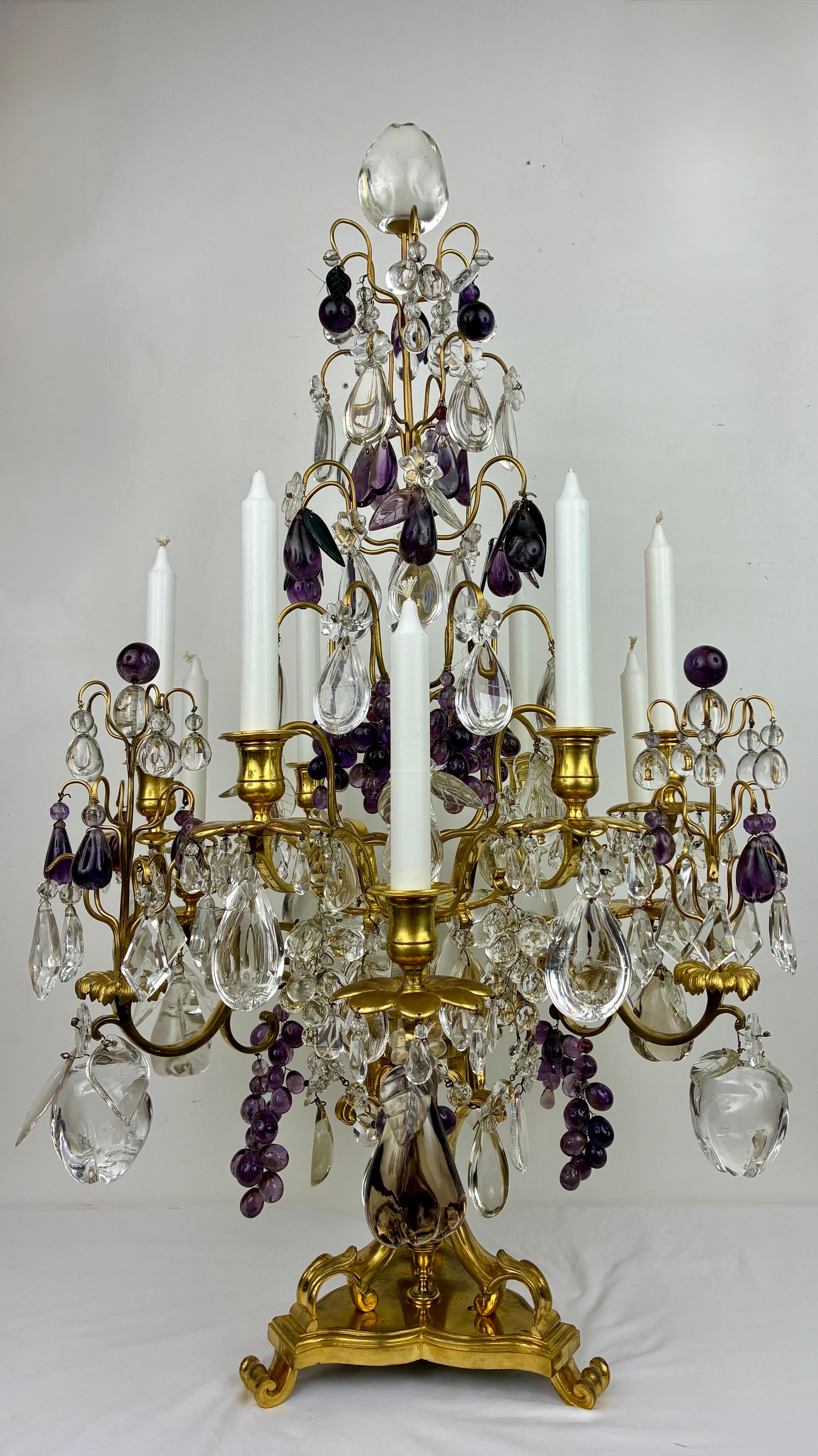 Important Pair Rock Crystal and Ormolu Girandoles by Maison Bagues For Sale 9