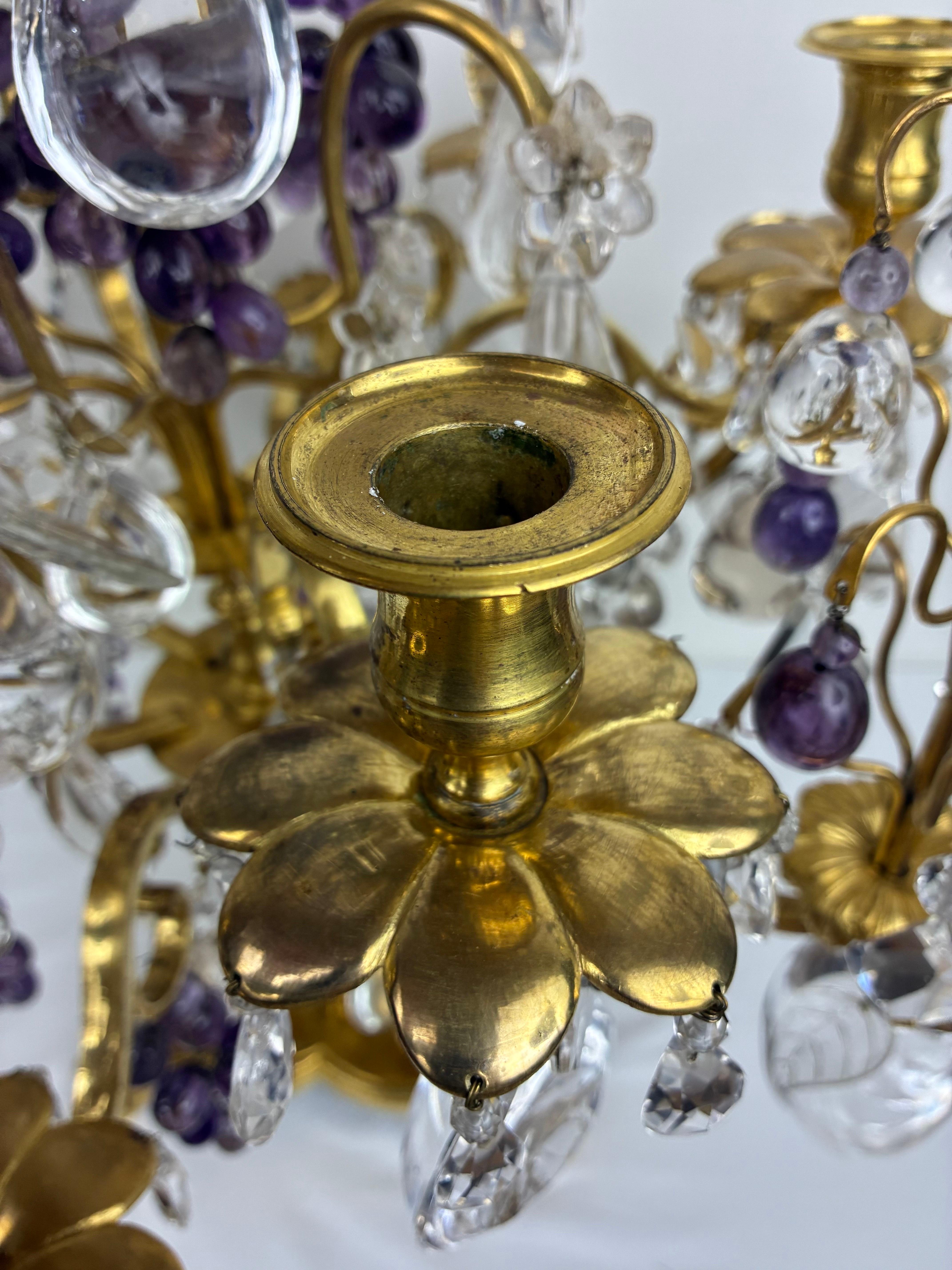 French Important Pair Rock Crystal and Ormolu Girandoles by Maison Bagues For Sale