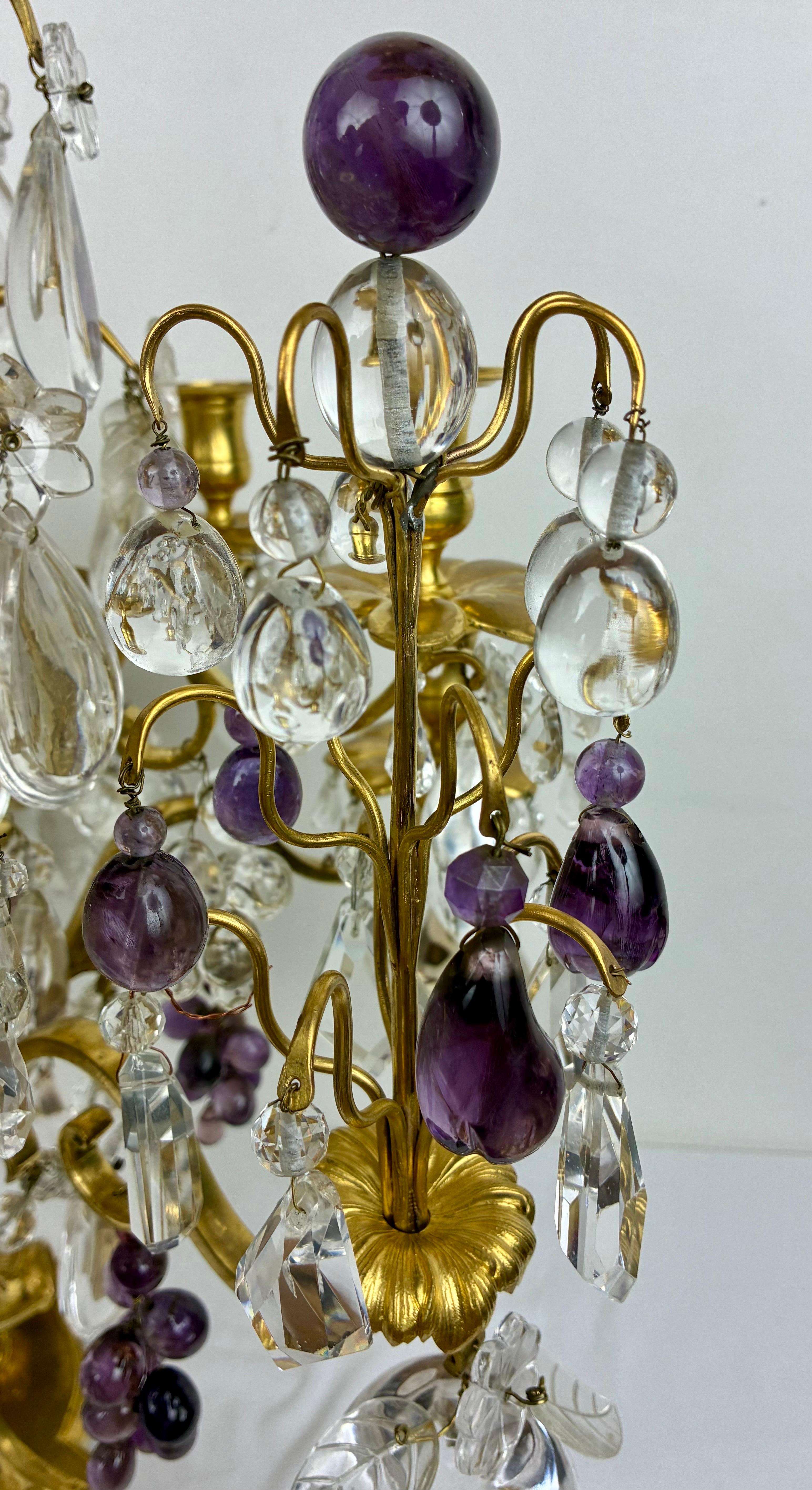 19th Century Important Pair Rock Crystal and Ormolu Girandoles by Maison Bagues For Sale