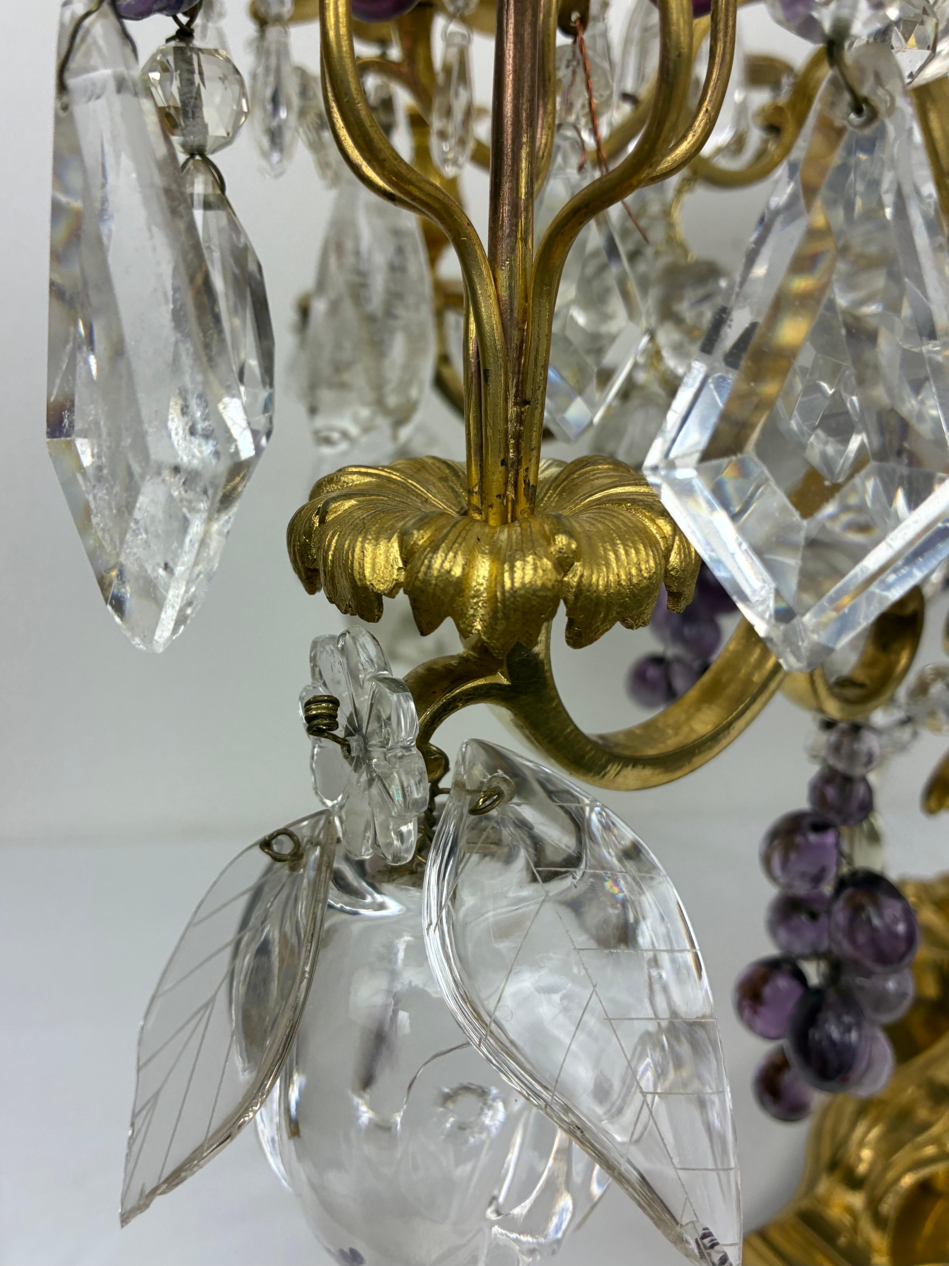 Important Pair Rock Crystal and Ormolu Girandoles by Maison Bagues For Sale 1