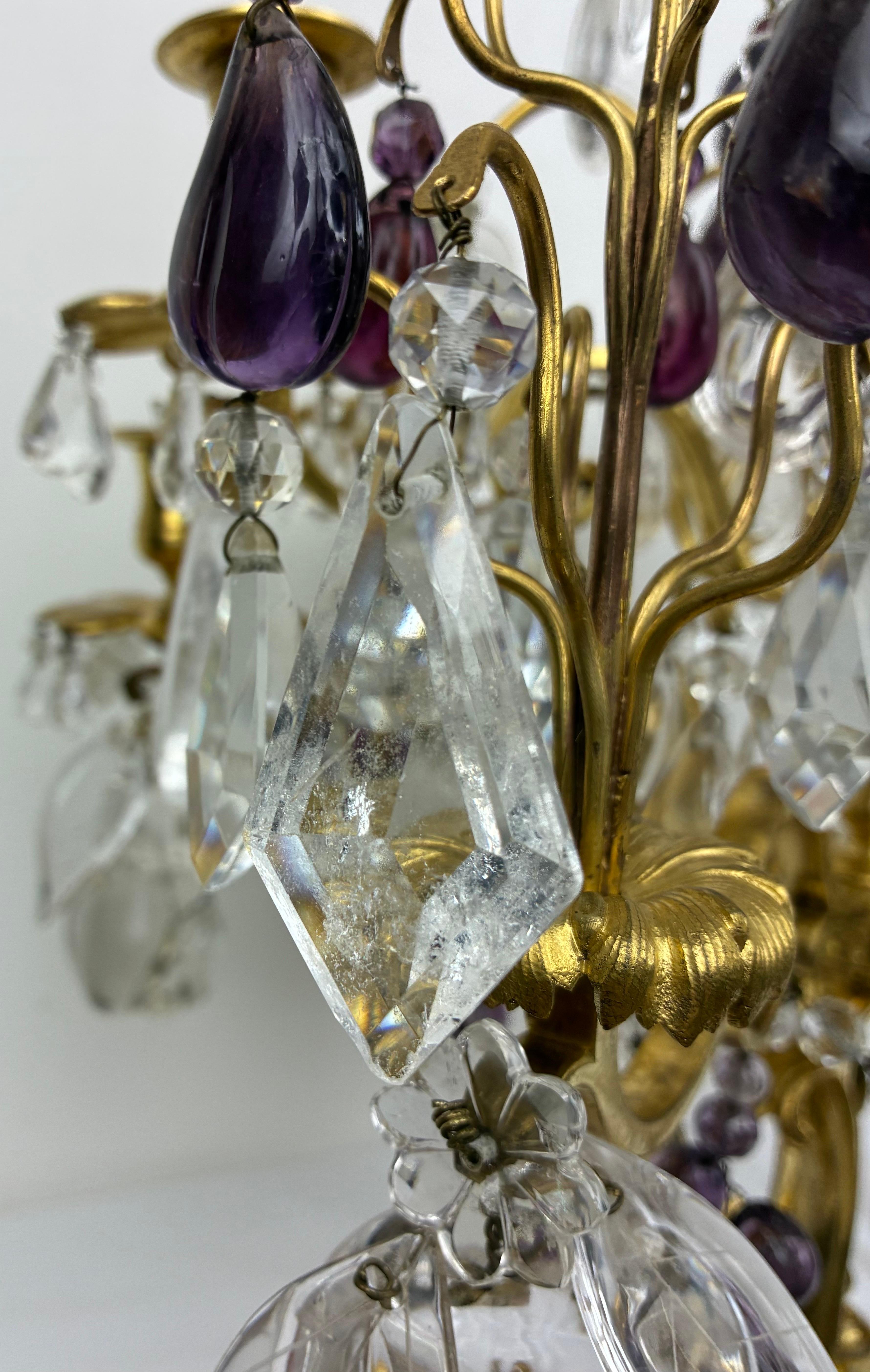 Important Pair Rock Crystal and Ormolu Girandoles by Maison Bagues For Sale 2
