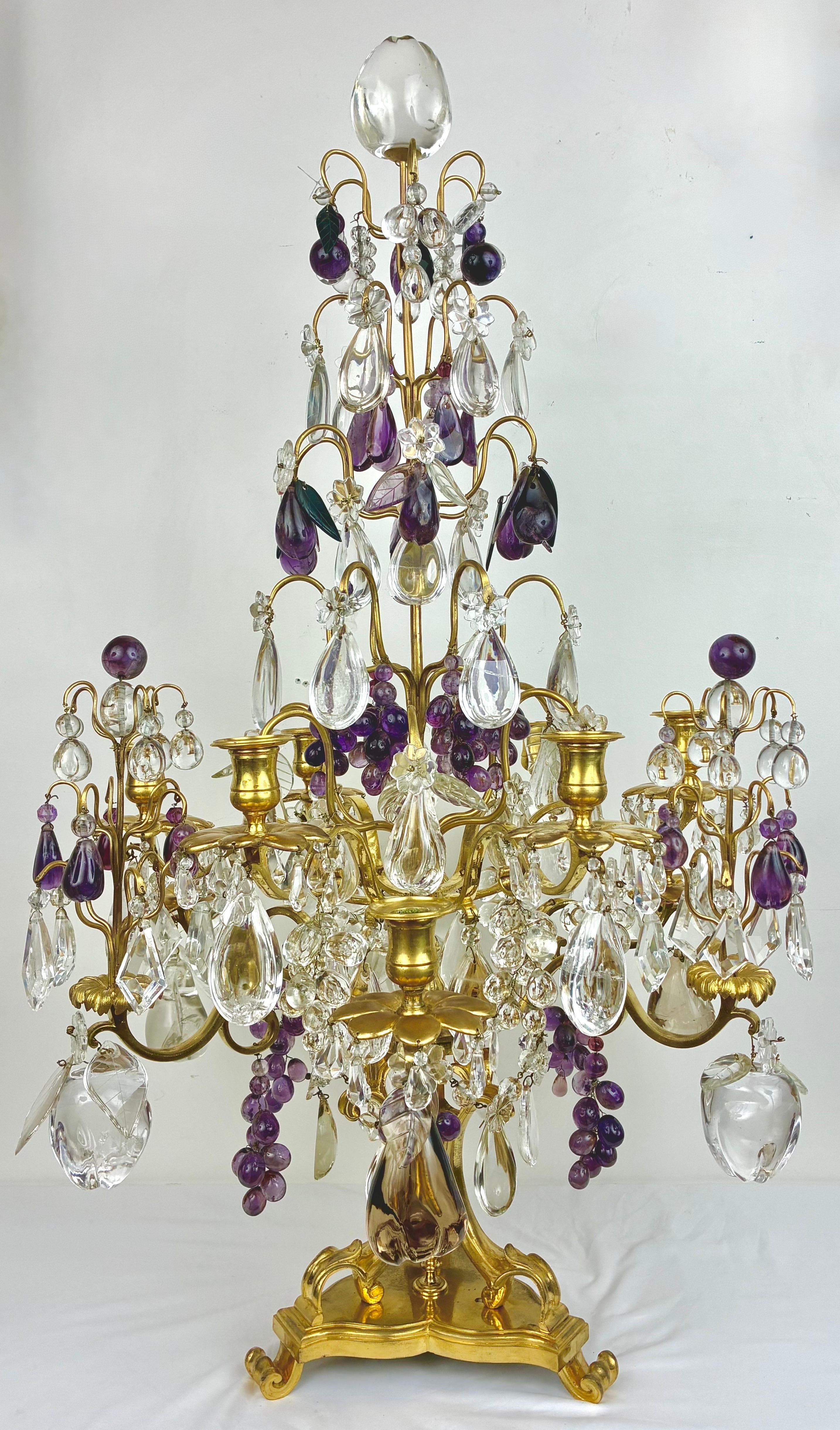 Important Pair Rock Crystal and Ormolu Girandoles by Maison Bagues For Sale 3