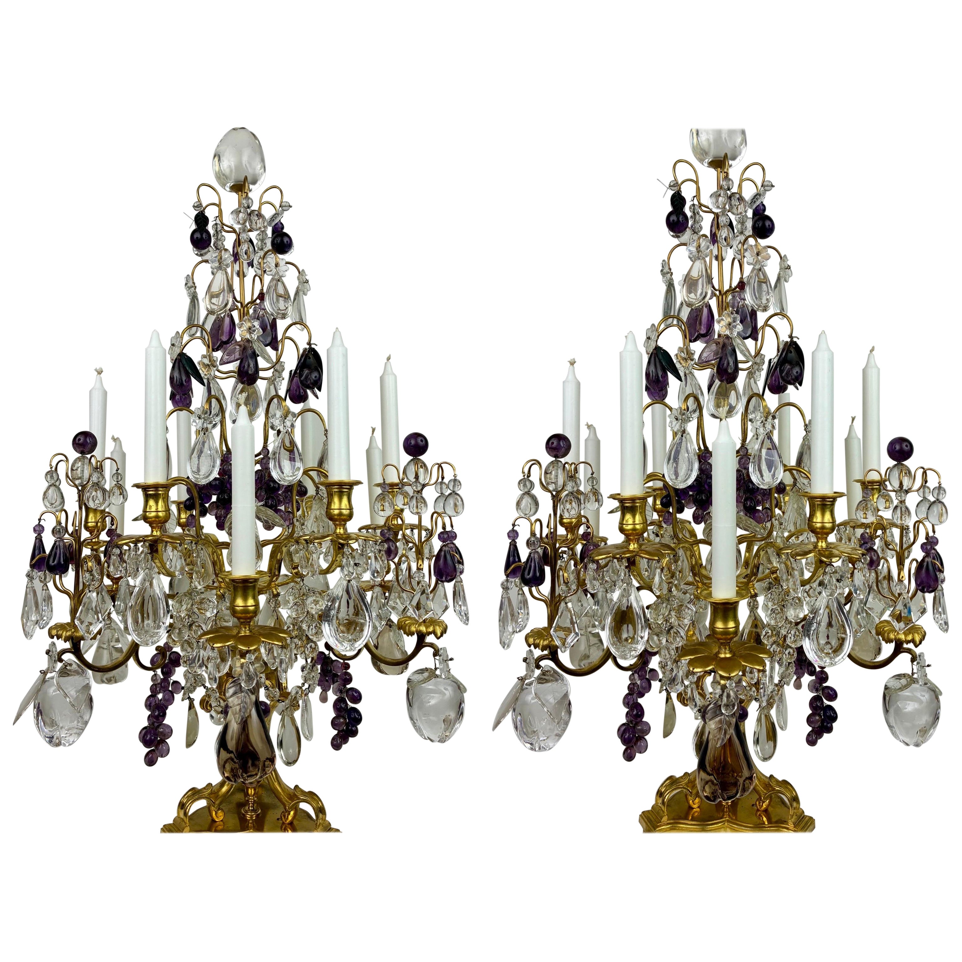 Important Pair Rock Crystal and Ormolu Girandoles by Maison Bagues For Sale