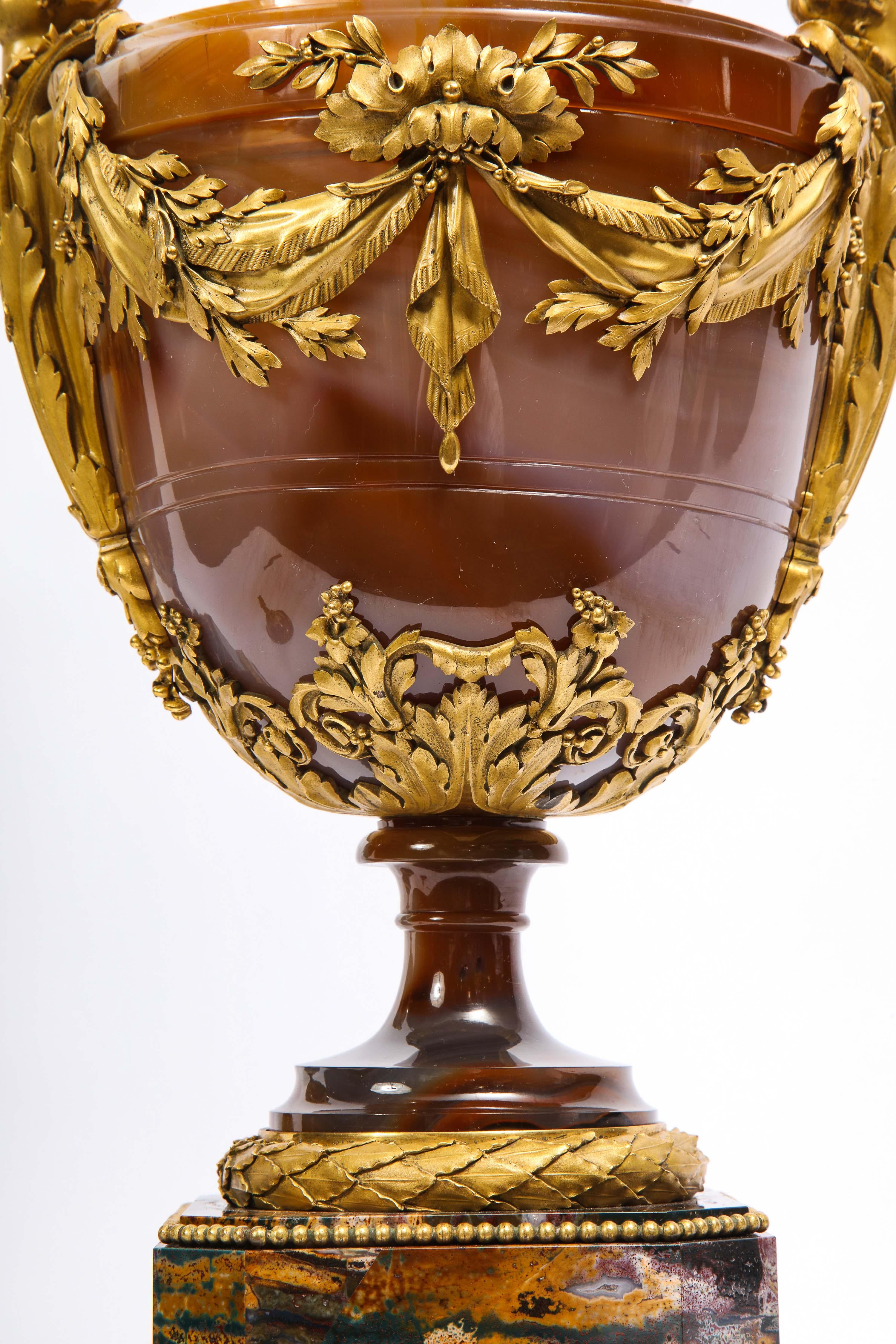 Bronze Important Pair of Russian Imperial Agate and Bloodstone Ormolu Mtd. Jasper Vases
