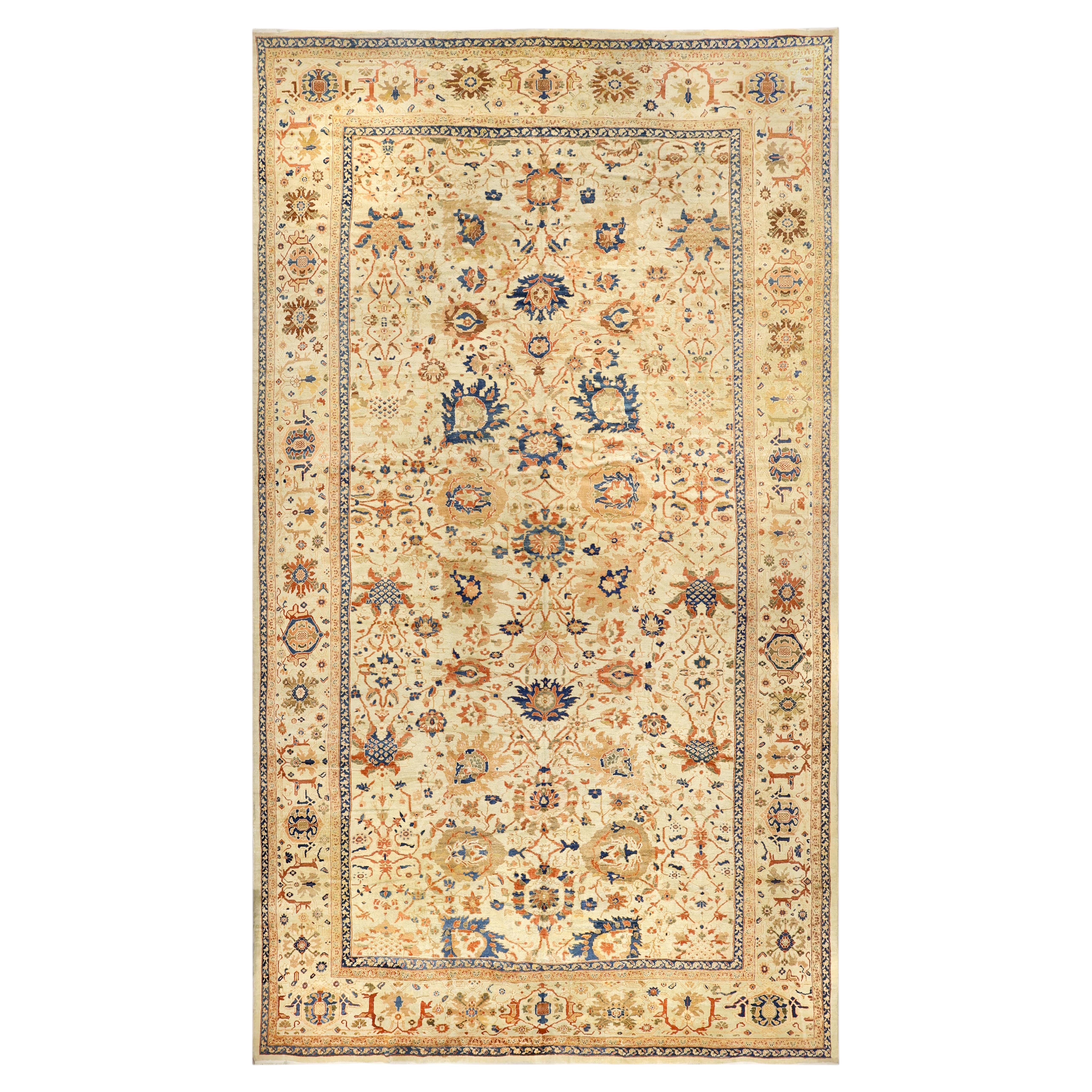 Important Palace Ivory & Light Blue Sultanabad Rug, 1880