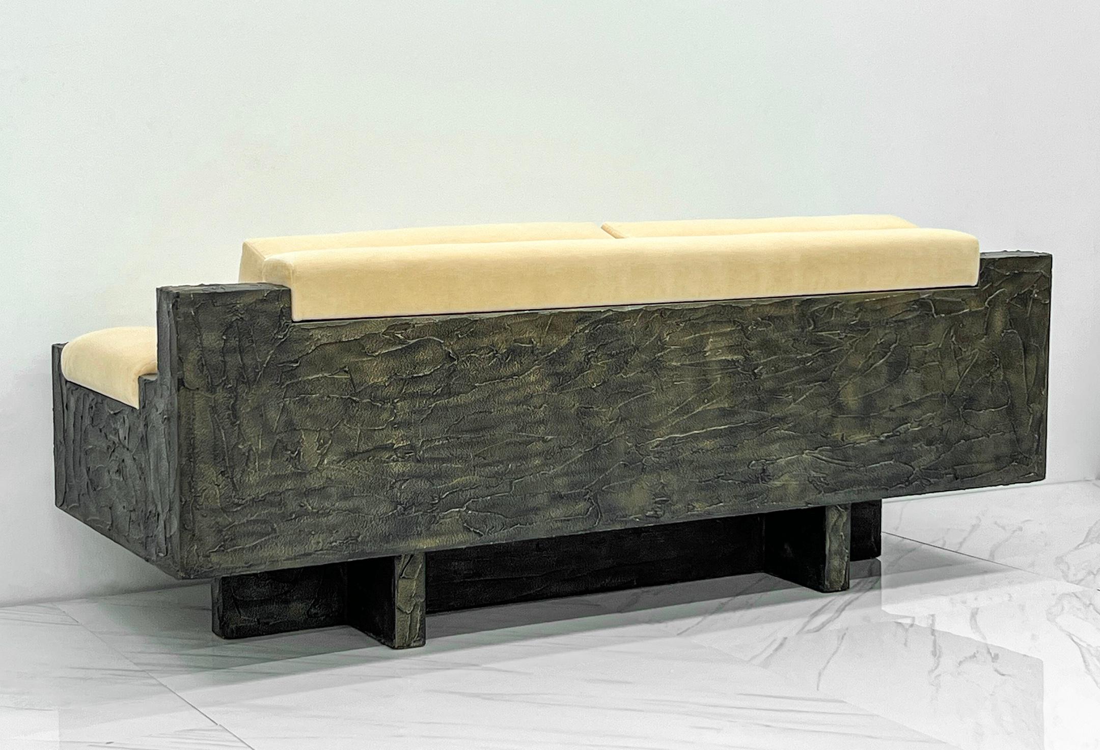 Late 20th Century Important Paul Evans Studio Sculpted Bronze and Resin Sofa, Signed, 1971 For Sale