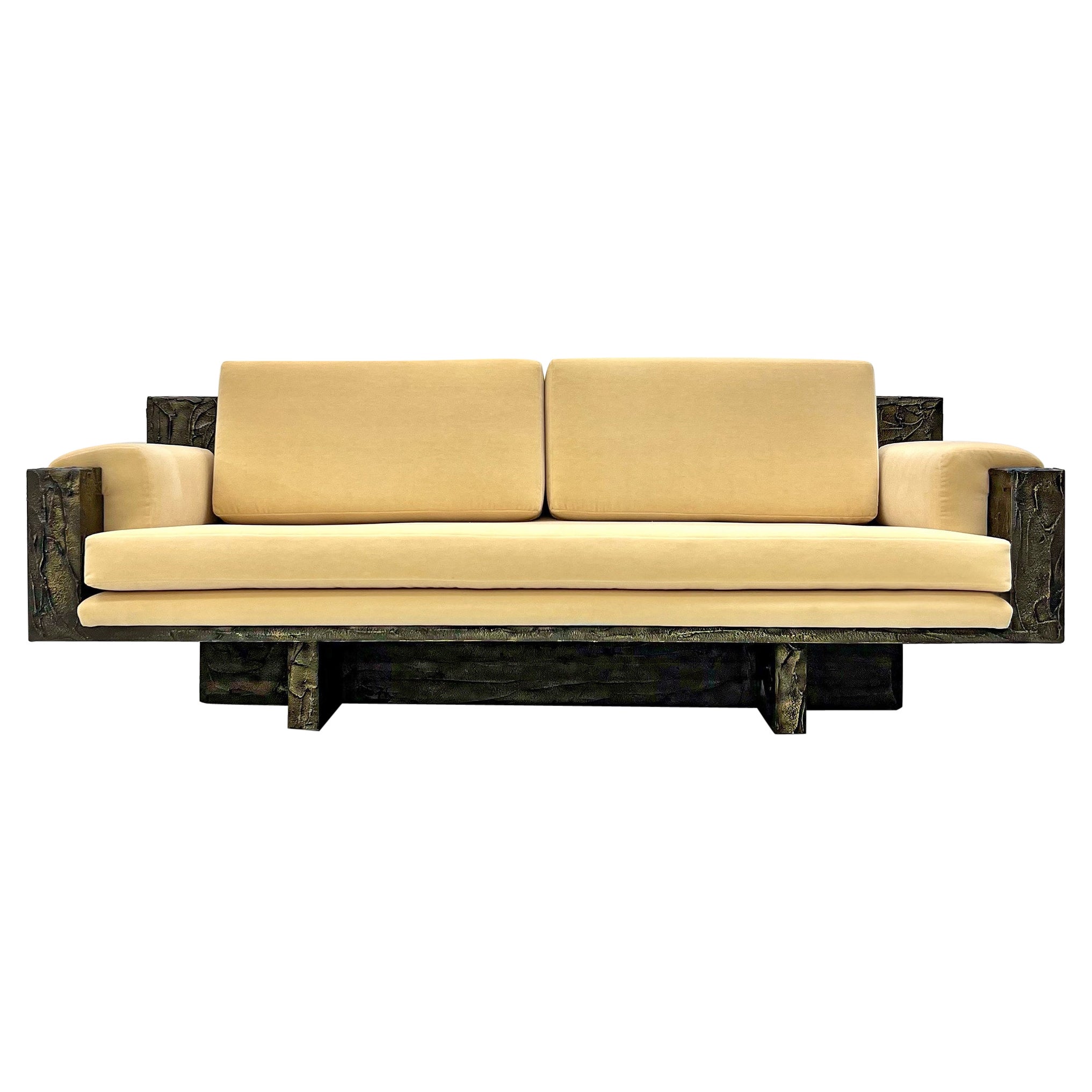 Important Paul Evans Studio Sculpted Bronze and Resin Sofa, Signed, 1971