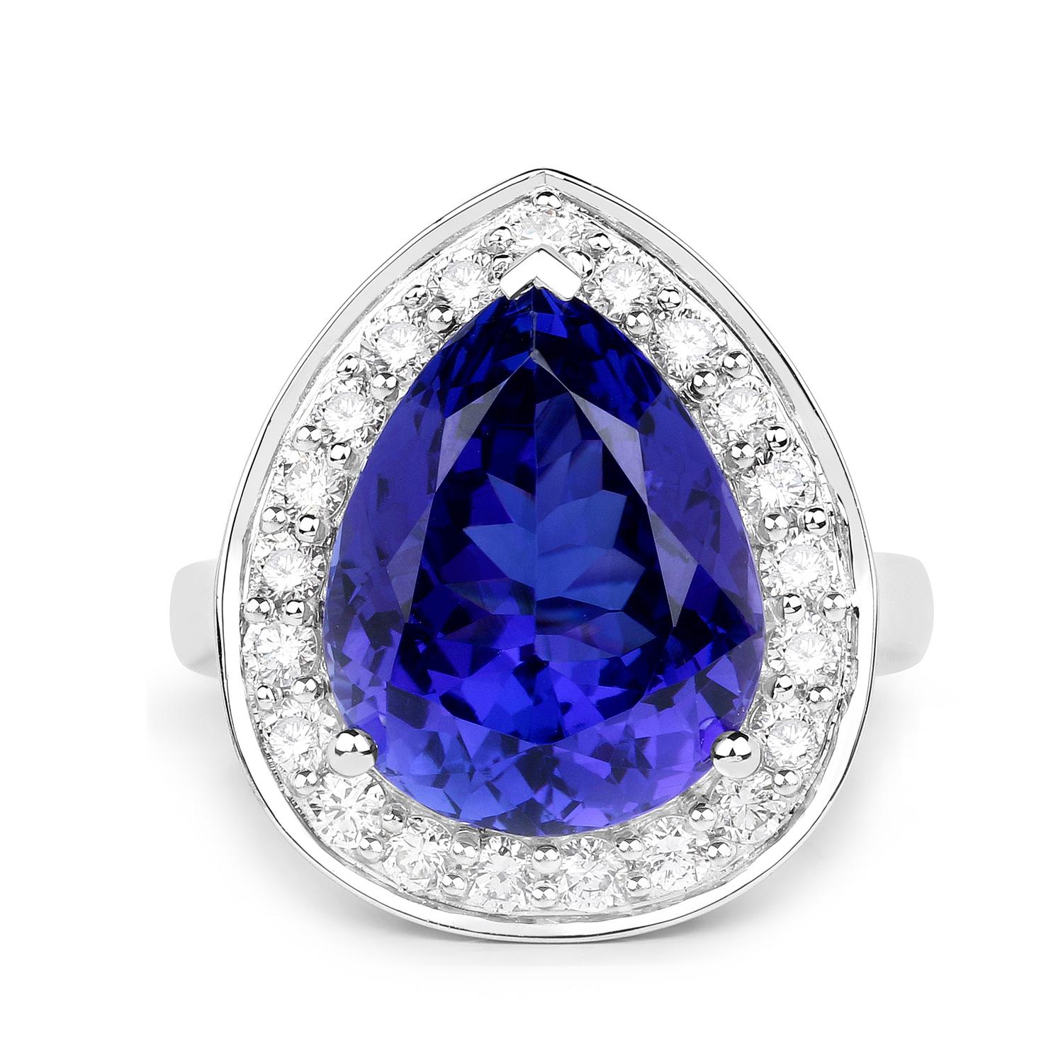 Women's or Men's Important Pear Shape Tanzanite Ring Diamond Halo 12.3 Carats Total 18K Gold For Sale