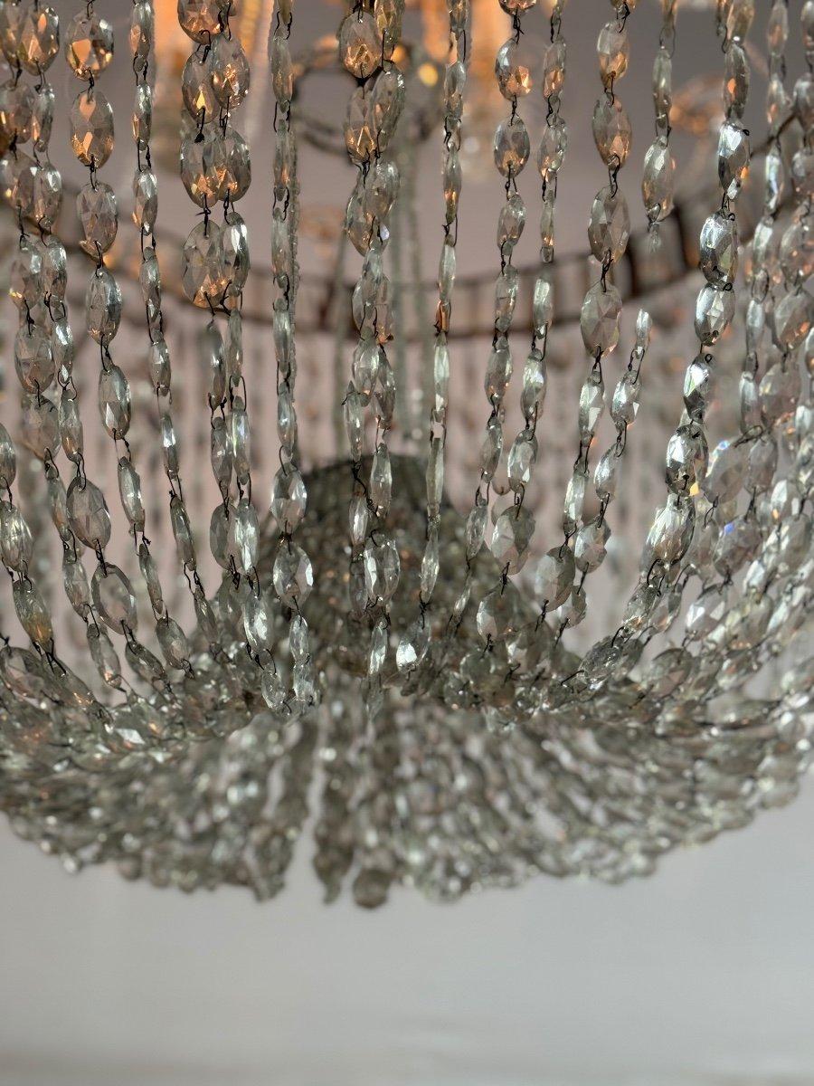 Important Pearl Bag Chandelier In Navette Cut Crystal, Circa 1800 For Sale 3