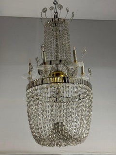 Important Pearl Bag Chandelier In Navette Cut Crystal, Circa 1800