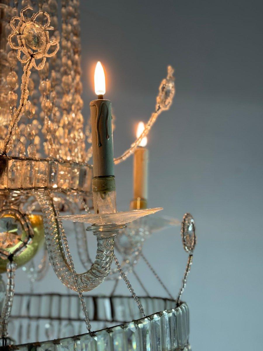 Metal Important Pearl Bag Chandelier In Navette Cut Crystal, Circa 1800 For Sale