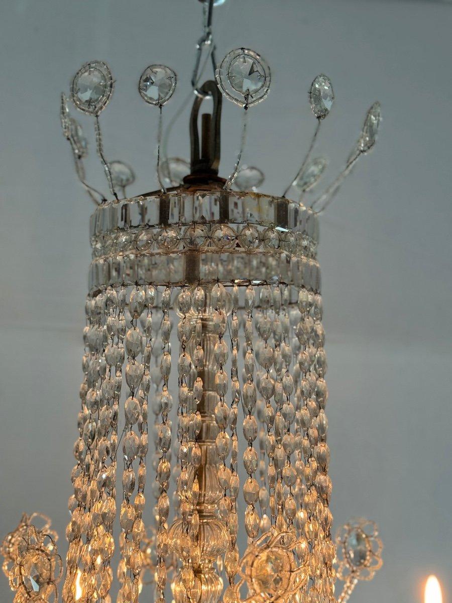 Important Pearl Bag Chandelier In Navette Cut Crystal, Circa 1800 For Sale 1