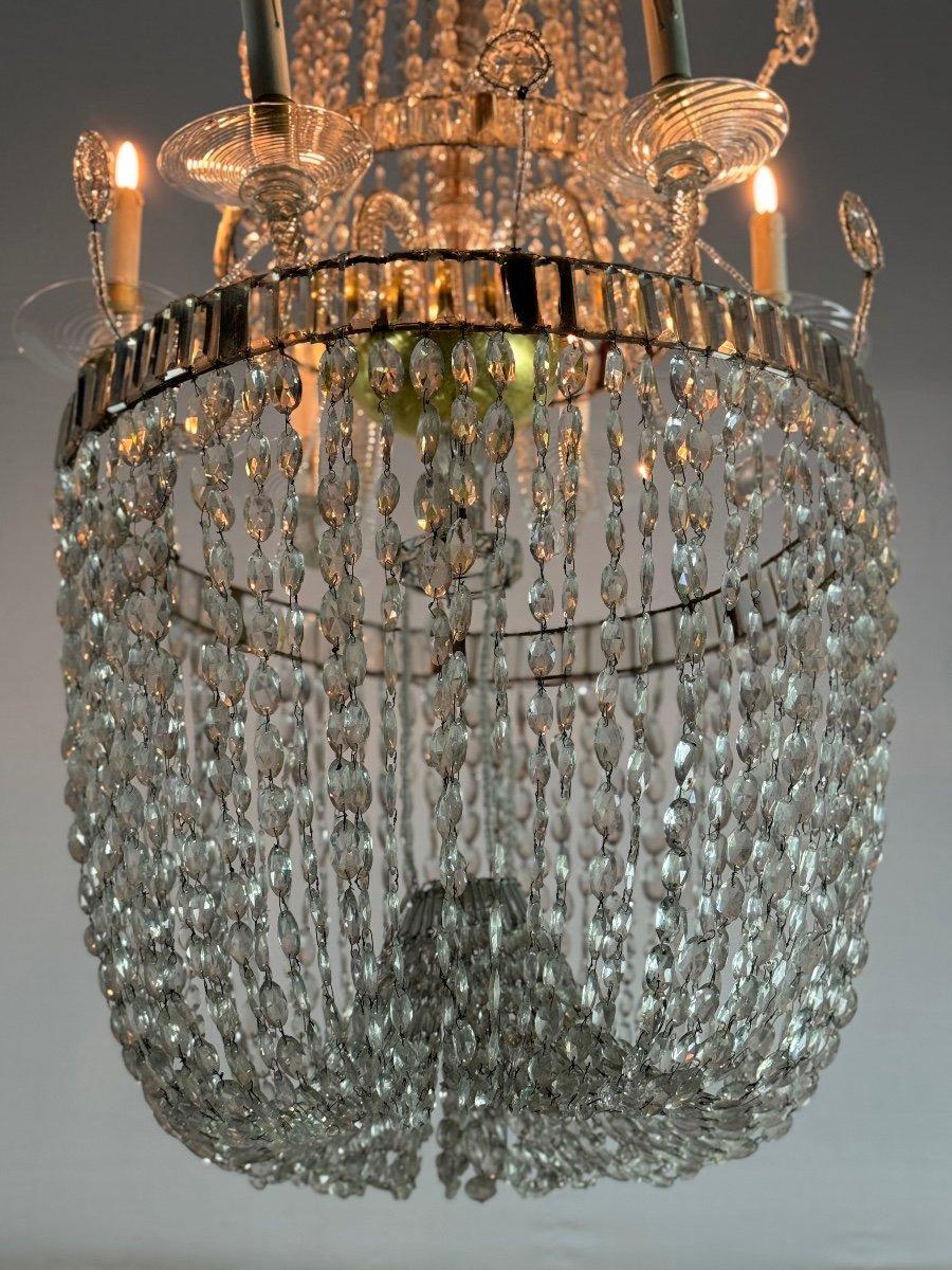 Important Pearl Bag Chandelier In Navette Cut Crystal, Circa 1800 For Sale 2