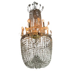 Antique Important Pearl Bag Chandelier In Navette Cut Crystal, Circa 1800