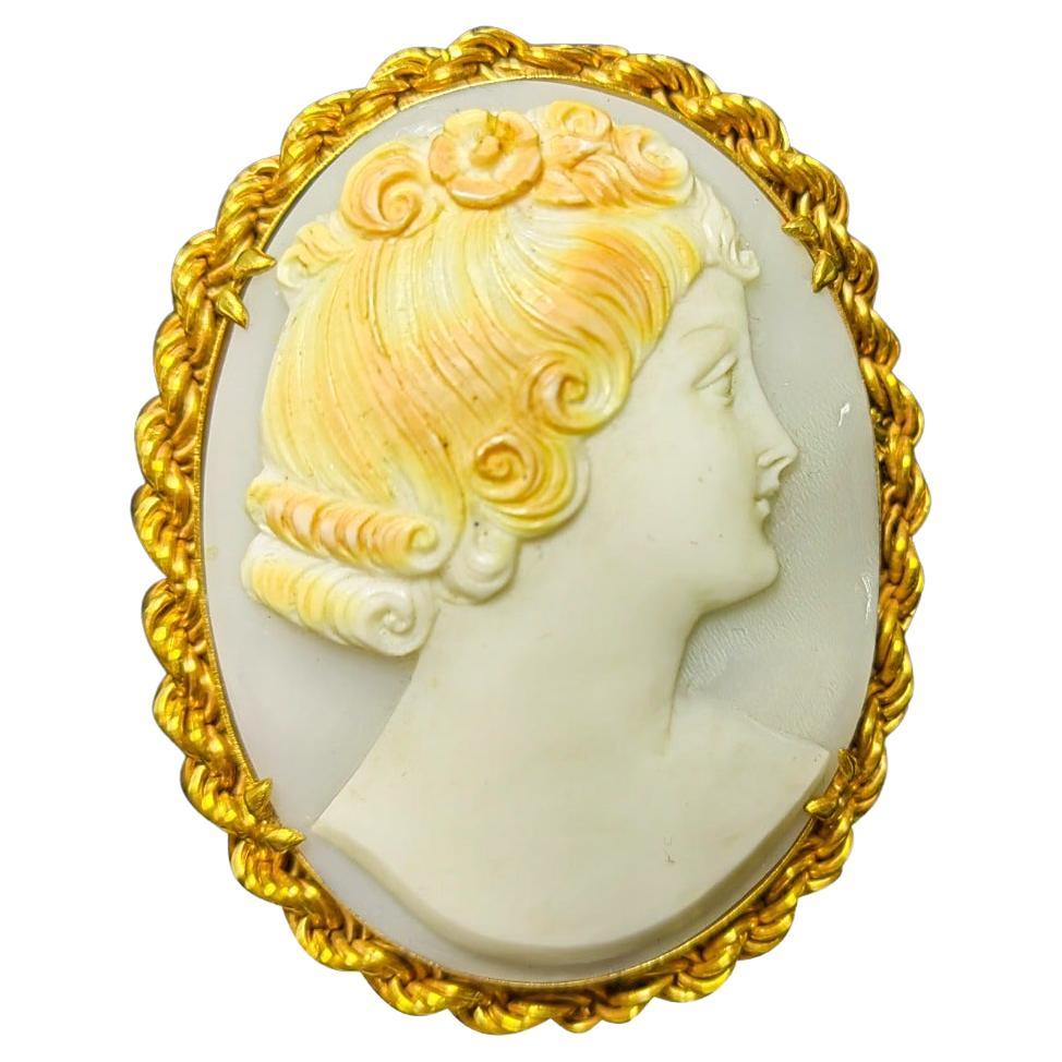 Important Pendant In Yellow Gold  Cameo Old "Oval" pendant in 18k 20th Century For Sale