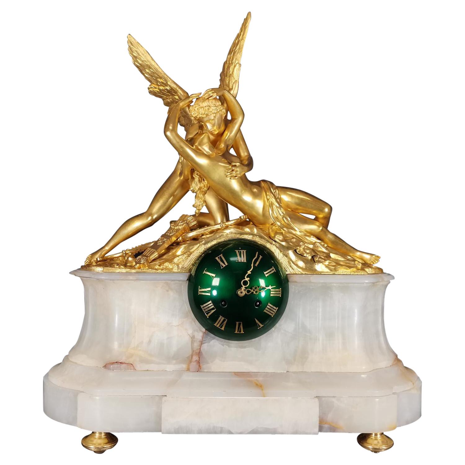 Important Pendulum in Gilded Bronze and Onyx, 19th Century For Sale