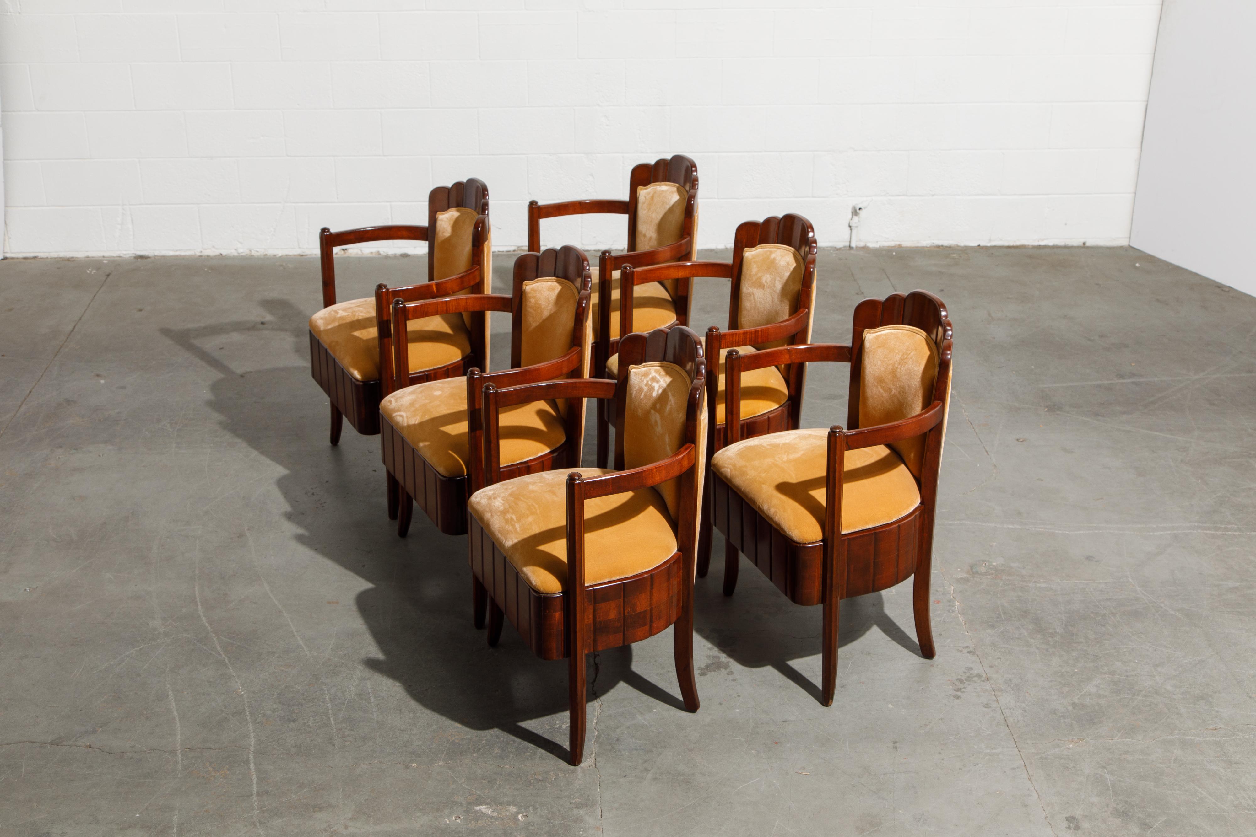 Velvet Important Pierre Patout Mahogany Dining Chairs from S.S. Île de France, c. 1927 For Sale