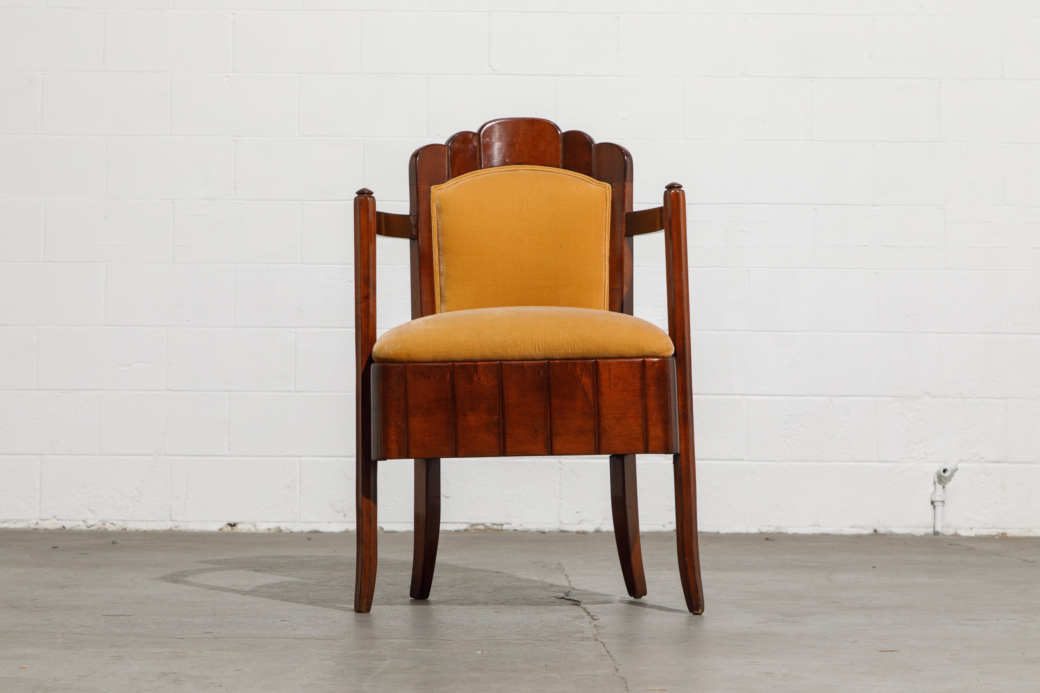 Velvet Important Pierre Patout Mahogany Dining Chairs from S.S. Île de France, c. 1927 For Sale