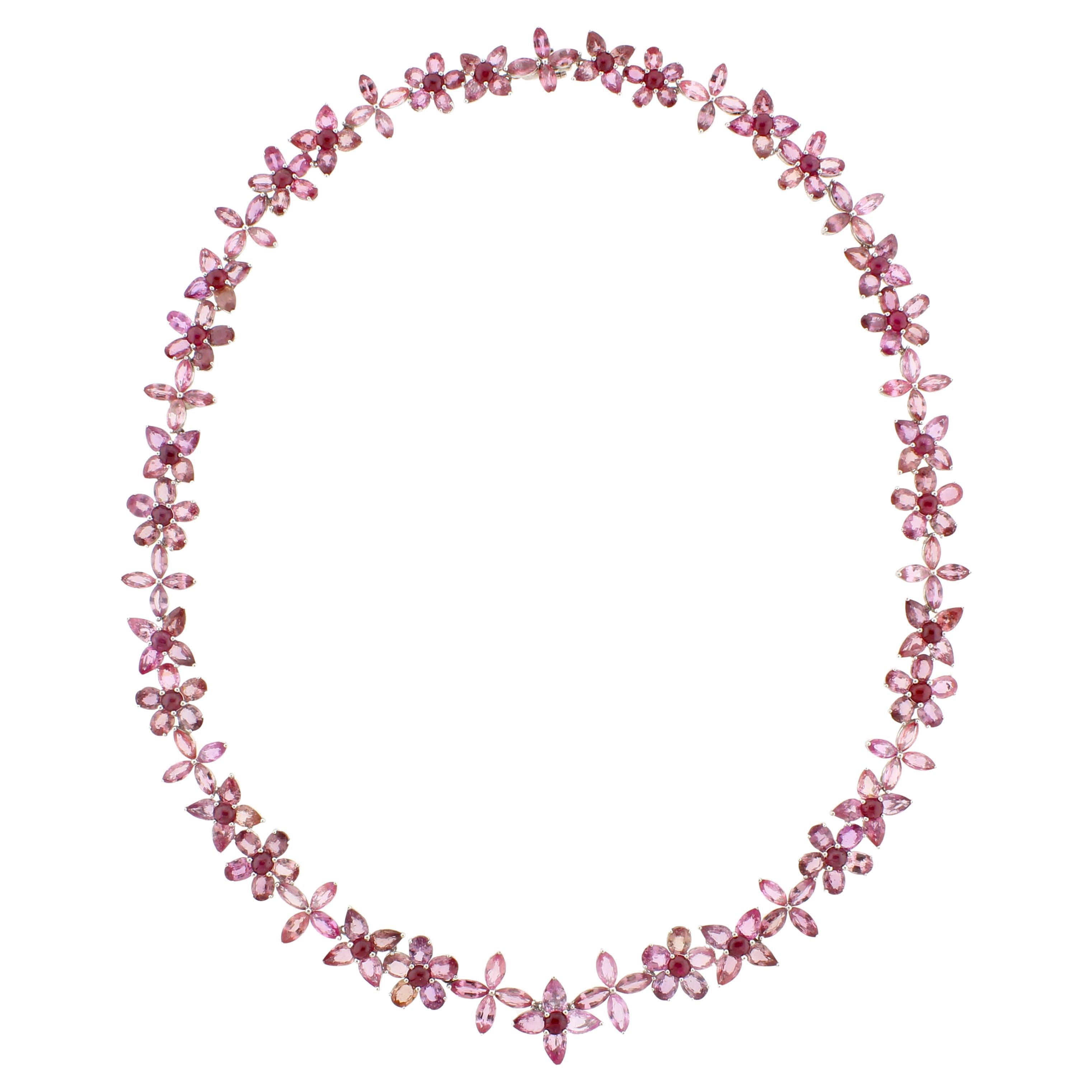 Important Pink Sapphire and Ruby Flower Necklace For Sale