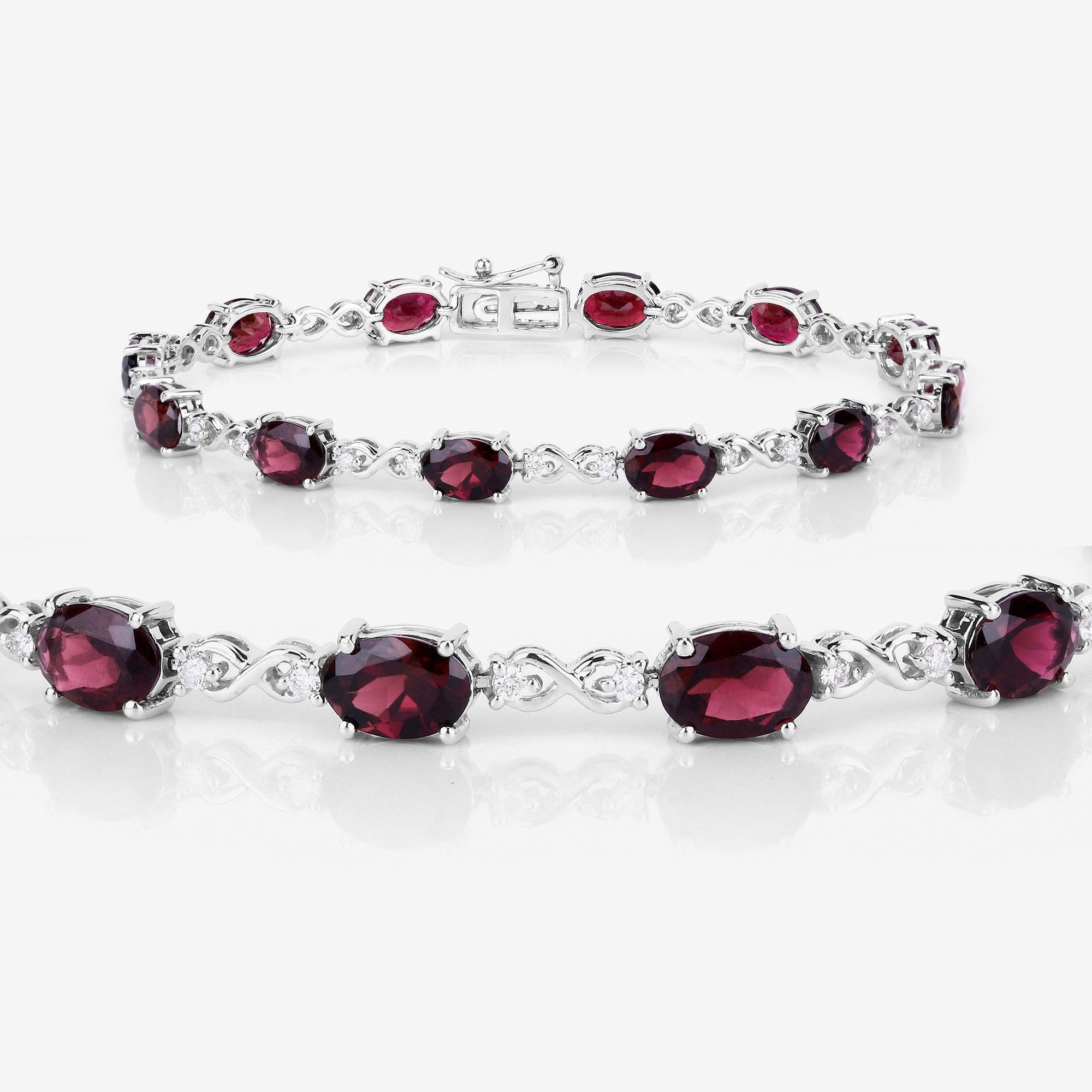 Oval Cut Important Pink Tourmaline and Diamond Tennis Bracelet 8.25 Carats 14k White Gold For Sale