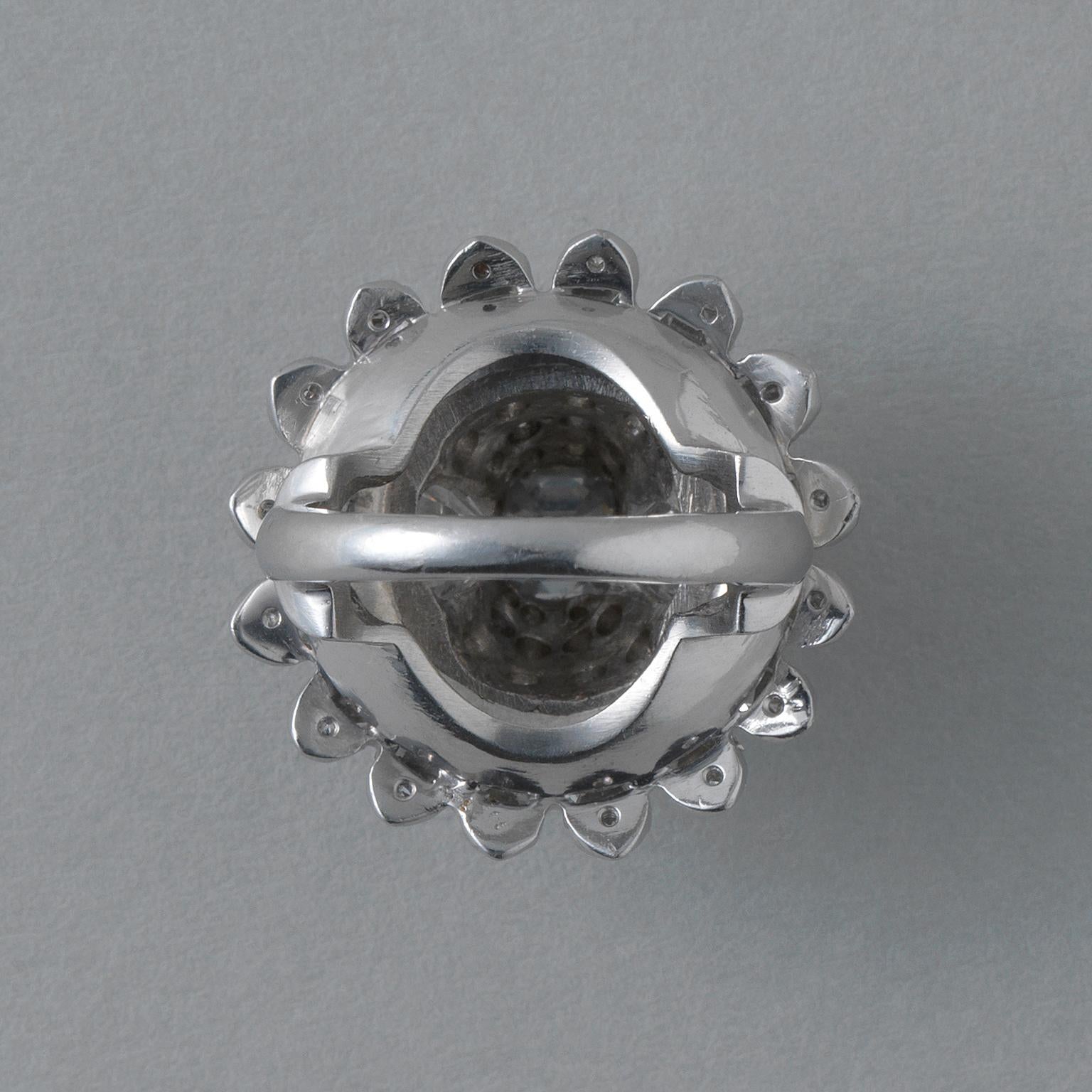 French Cut Important Platinum and Diamond Cocktail Ring For Sale