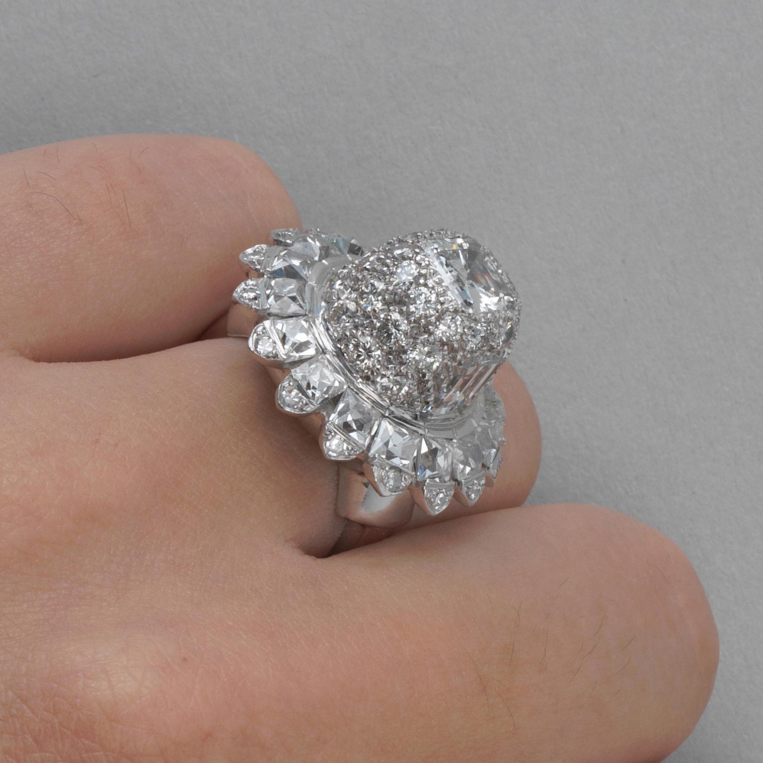 Important Platinum and Diamond Cocktail Ring For Sale 2