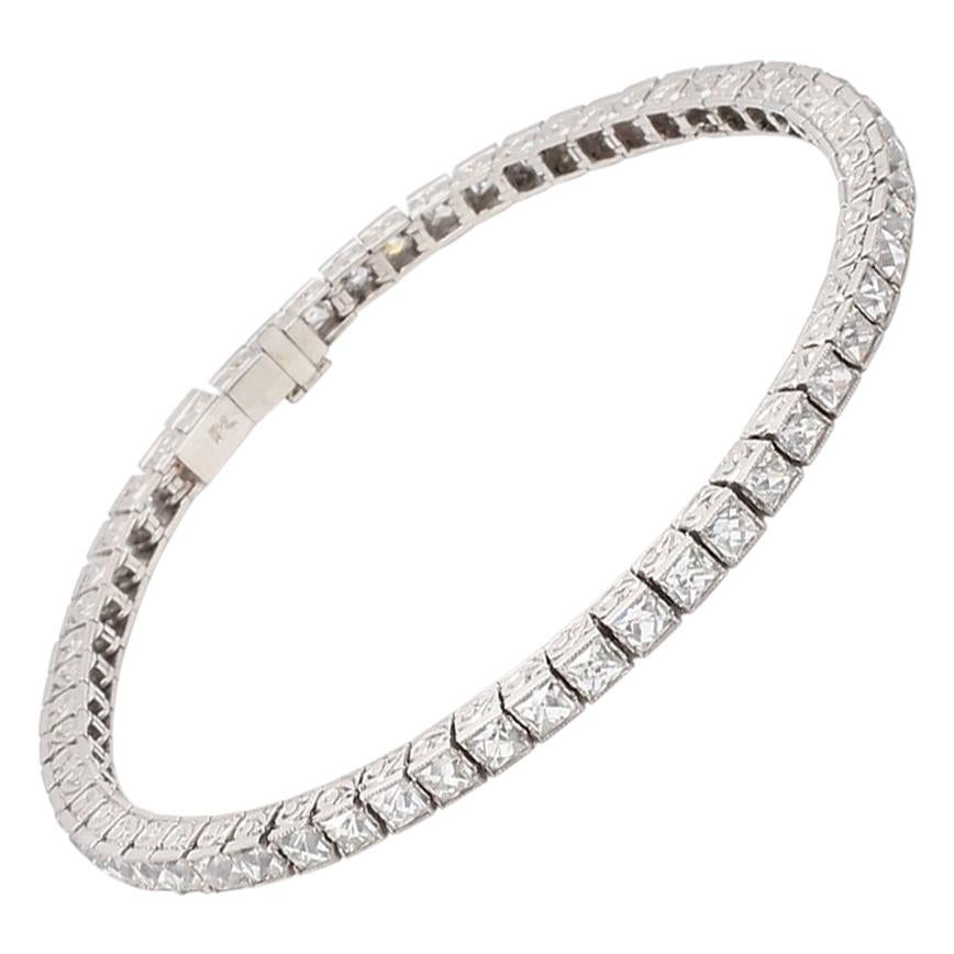 Important Platinum French Cut Diamond Line Bracelet For Sale
