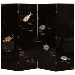 Important écran en laque « Poissons », de Leon Jallot