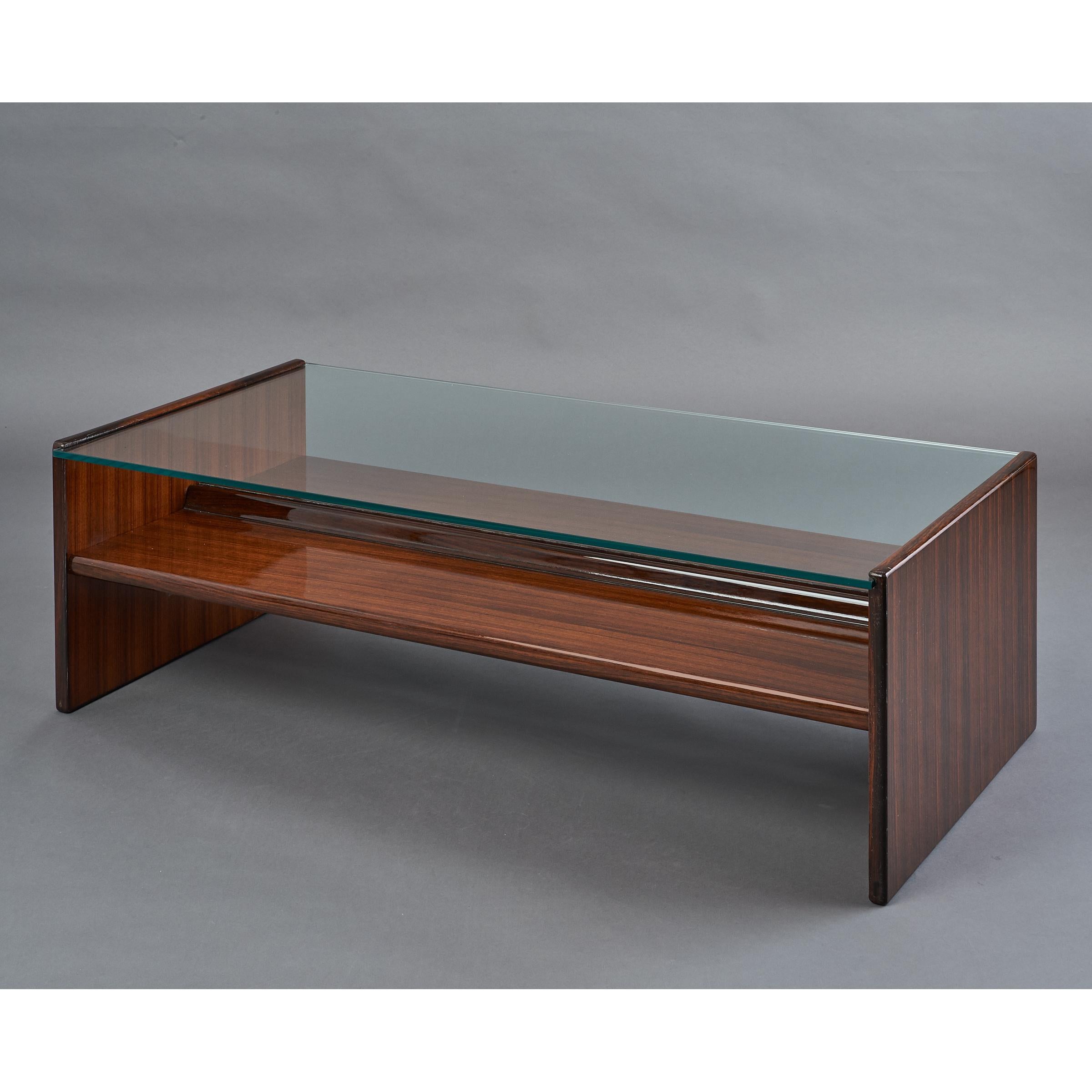 Italian Important Polished Wood Coffee Table, Italy, 1970s
