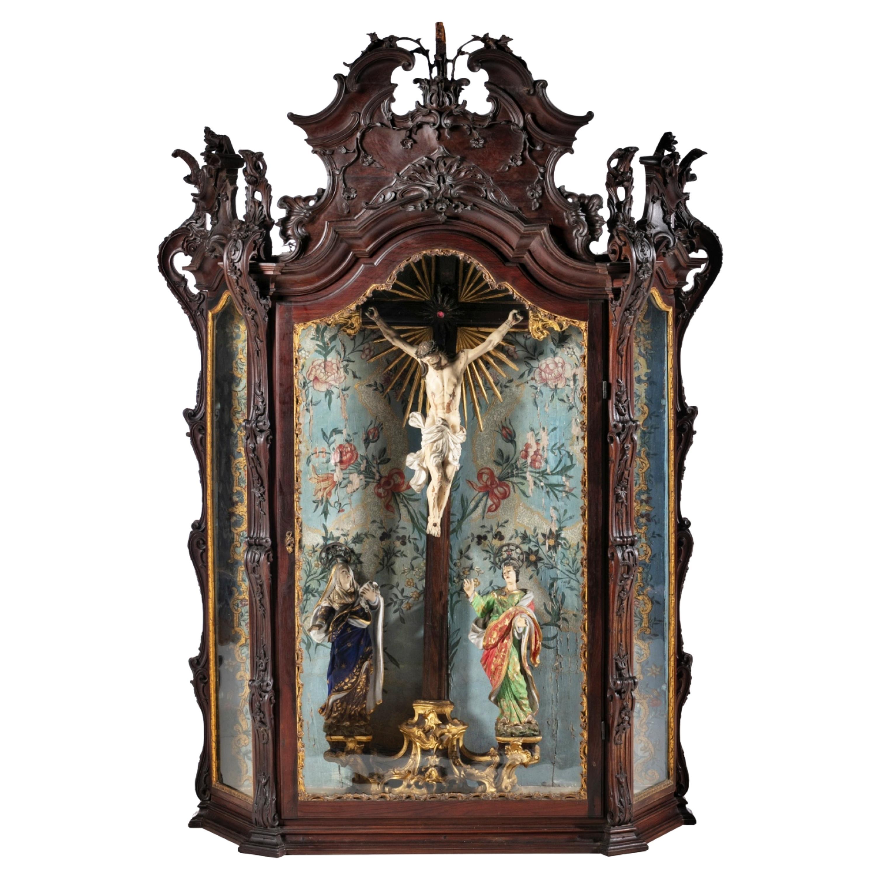 IMPORTANT PORTUGUESE ORATORY WITH CALVARY 18th Century For Sale