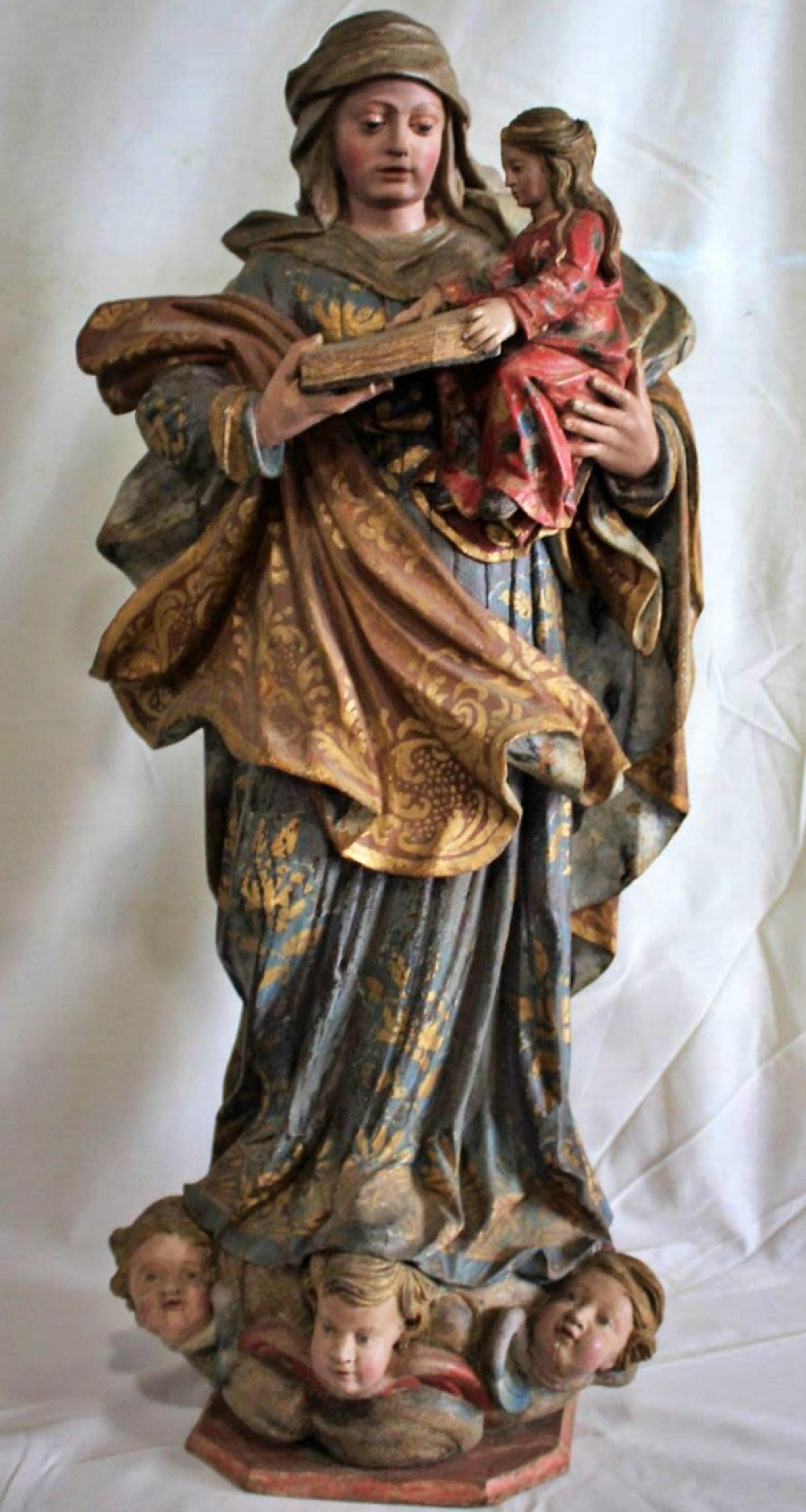 Baroque Importante sculpture portugaise du 17ème siècle, Notre dame et notre enfant Jésus en vente