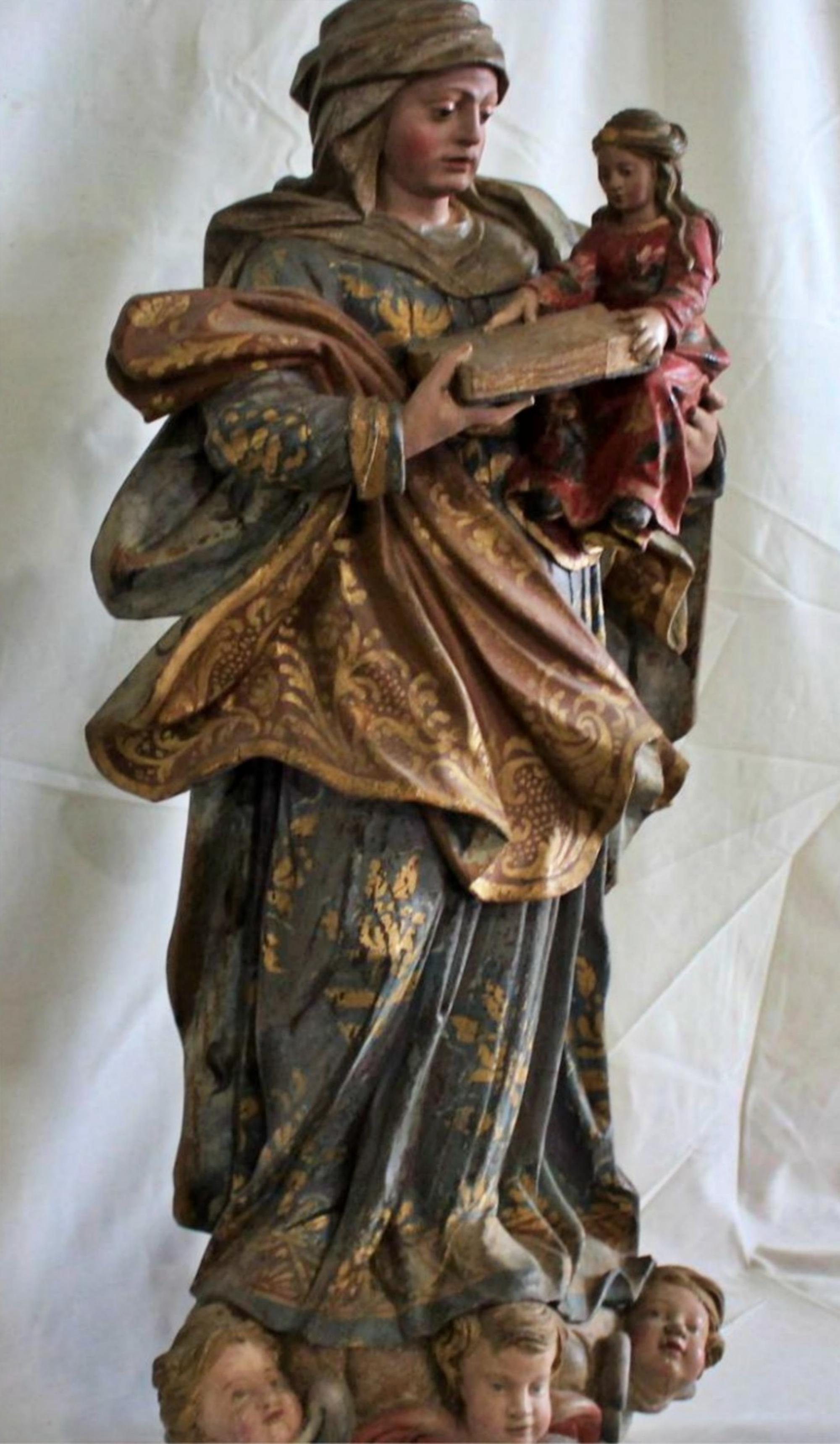 Importante sculpture portugaise du 17ème siècle, Notre dame et notre enfant Jésus en vente 1