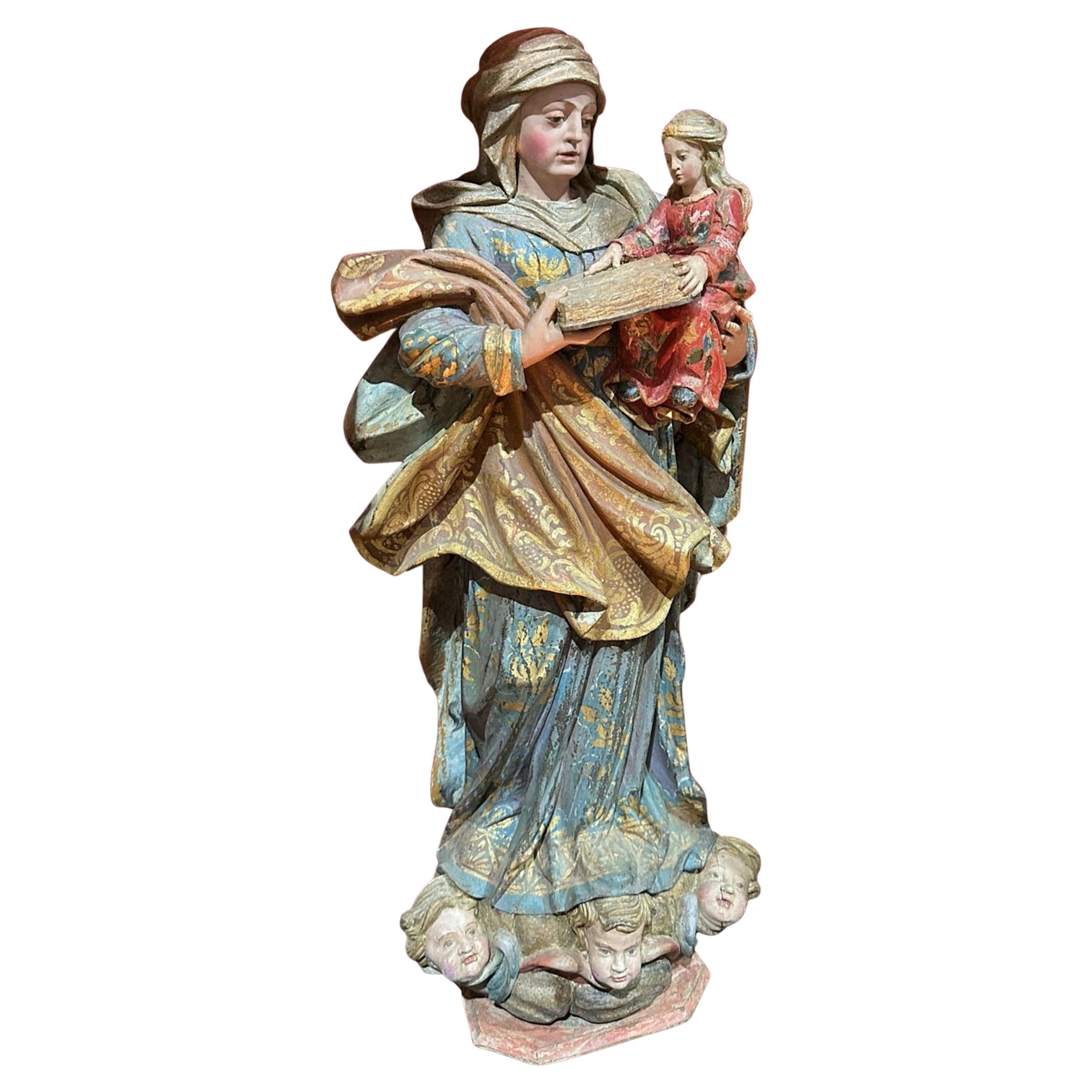 Importante sculpture portugaise du 17ème siècle, Notre dame et notre enfant Jésus